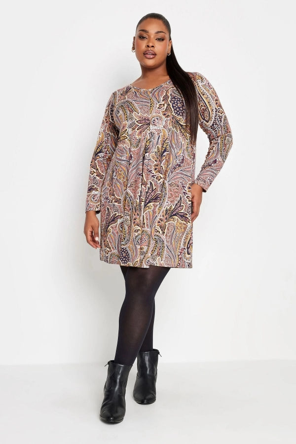 Büyük Beden Uzun Kollu V Yaka Yanı Yırtmaçlı Desenli Bluz 89-45