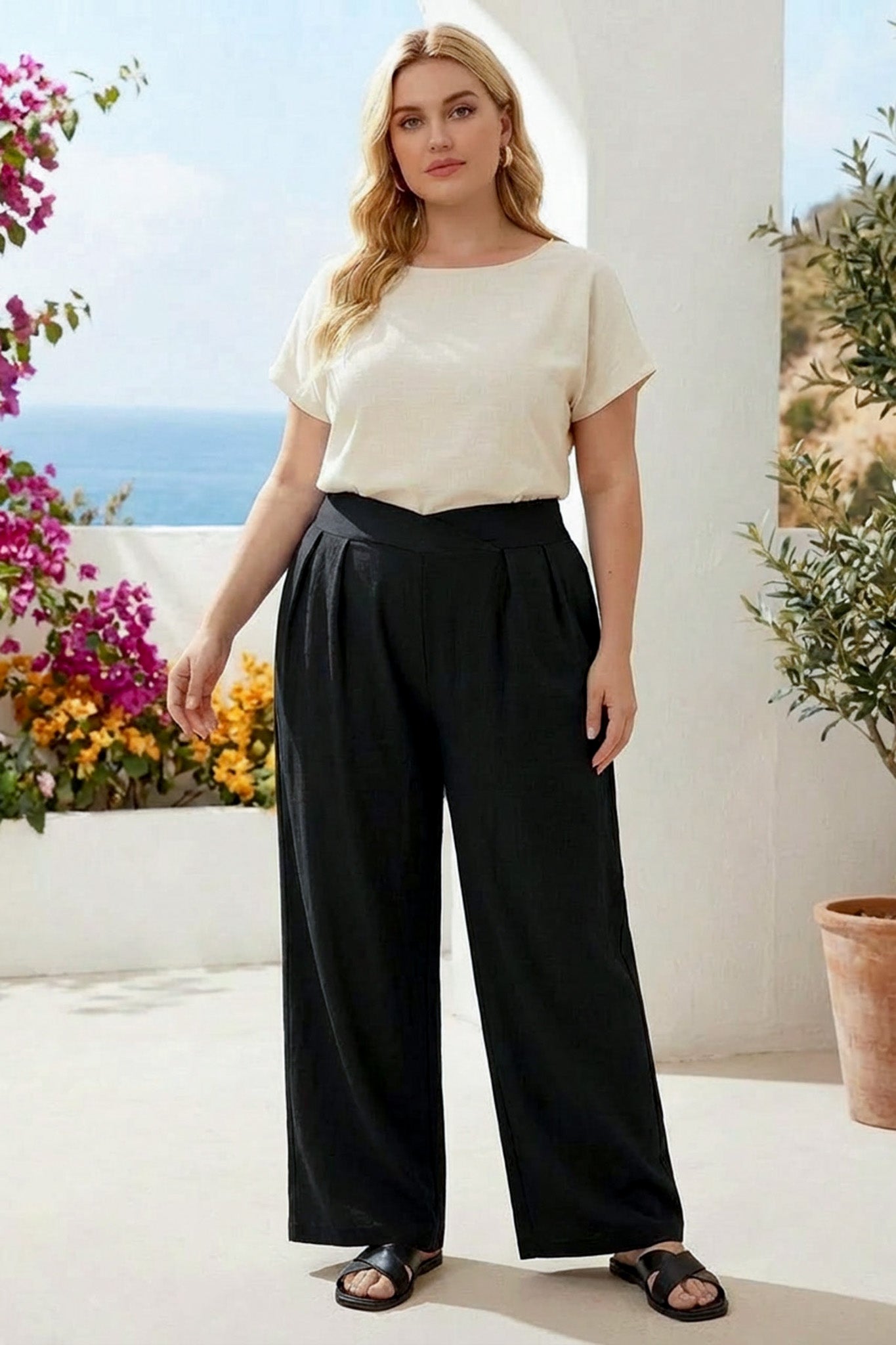 Pileli Cepli Geniş Paça Esnek Kumaşlı Pantolon 875-V Siyah XL Vervegrand