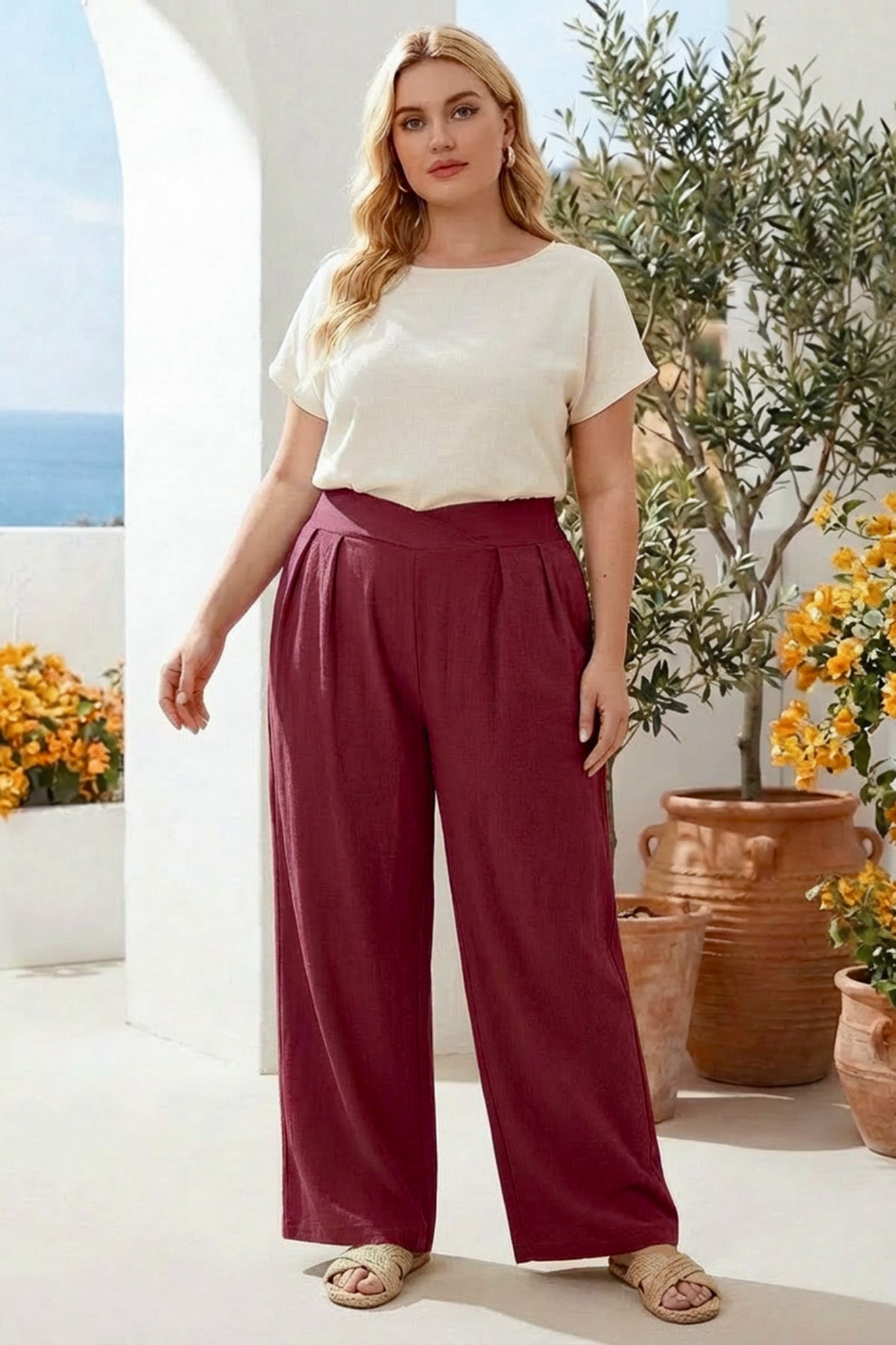 Pileli Cepli Geniş Paça Esnek Kumaşlı Pantolon 875-V Bordo XL Vervegrand