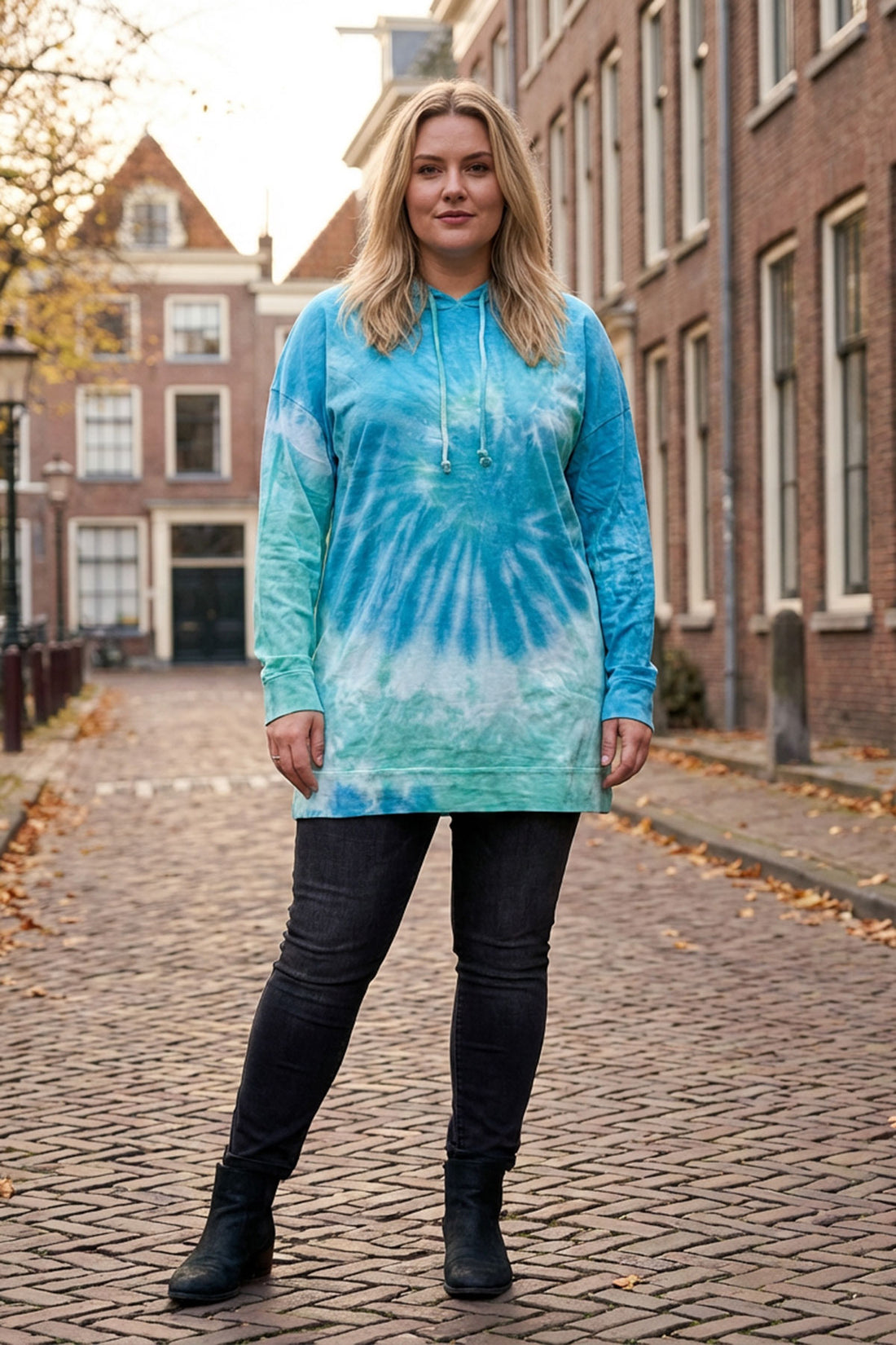 Vervegrand büyük beden batik desenli kapüşonlu sweatshirt