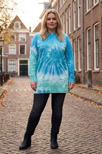 Vervegrand büyük beden batik desenli kapüşonlu sweatshirt