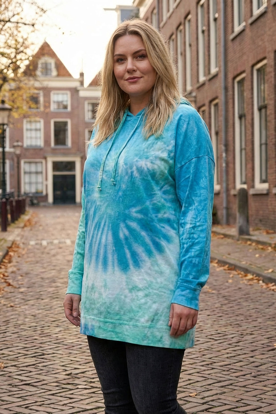 Vervegrand büyük beden batik desenli kapüşonlu sweatshirt