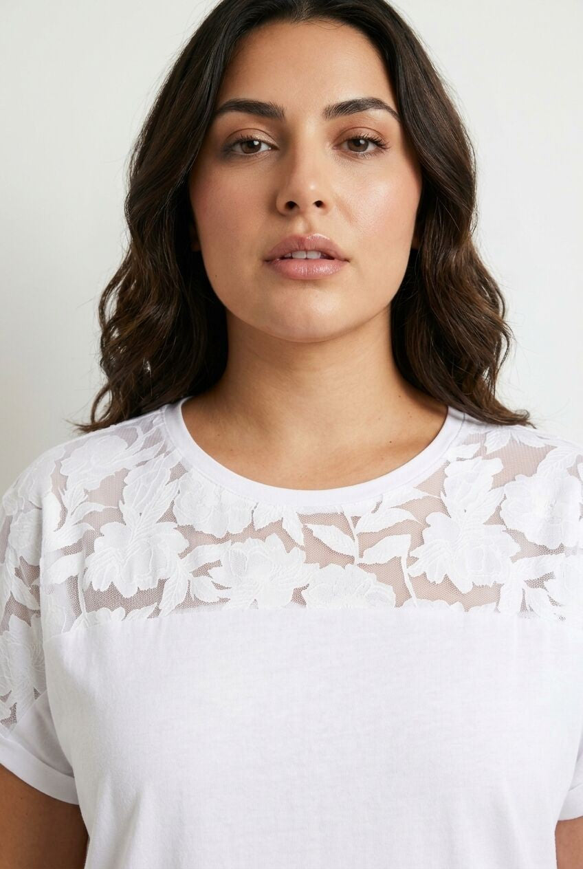 Çiçekli File Panel T-shirt