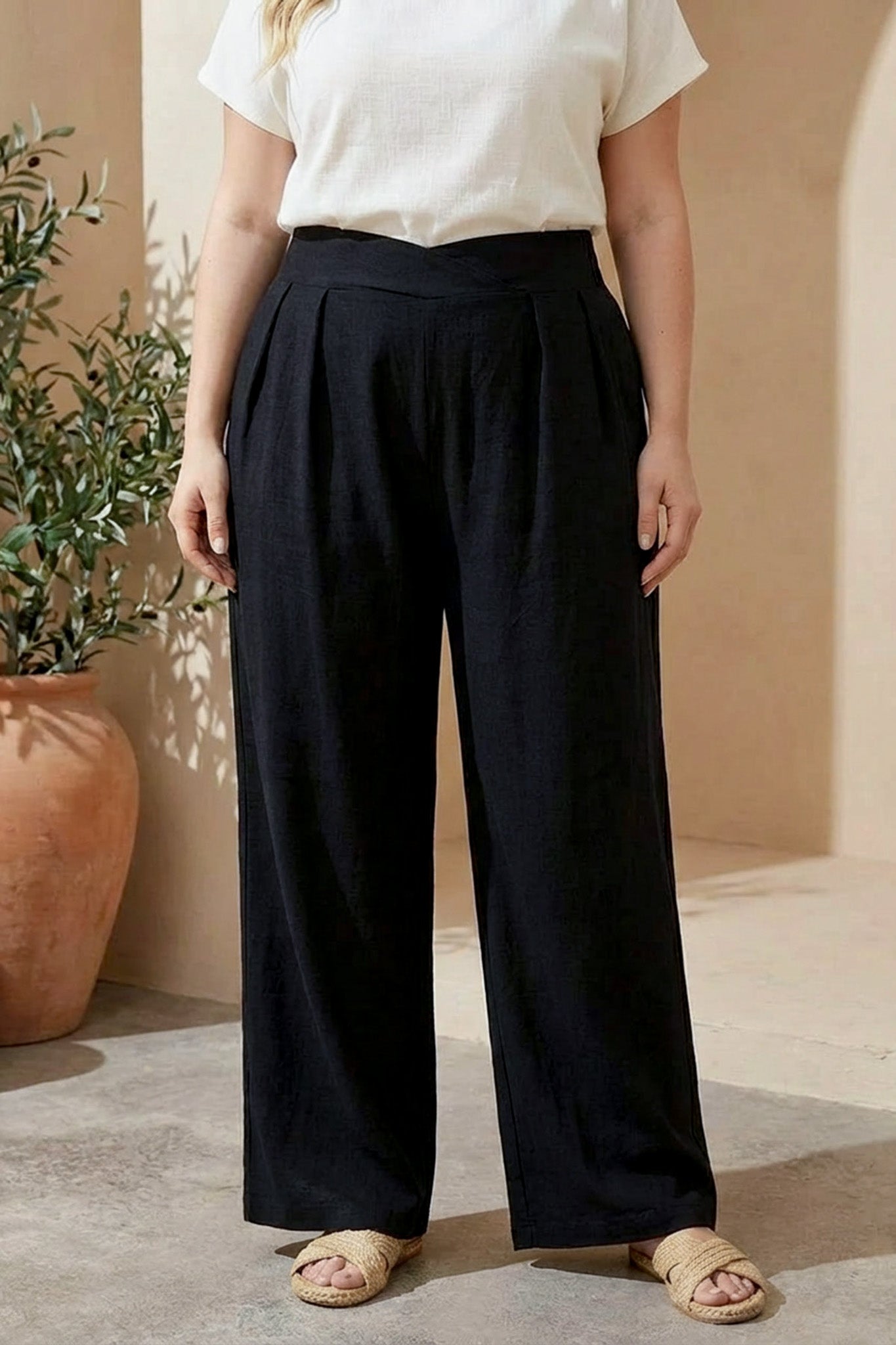 Pileli Cepli Geniş Paça Esnek Kumaşlı Pantolon 875-V Siyah 3XL Vervegrand