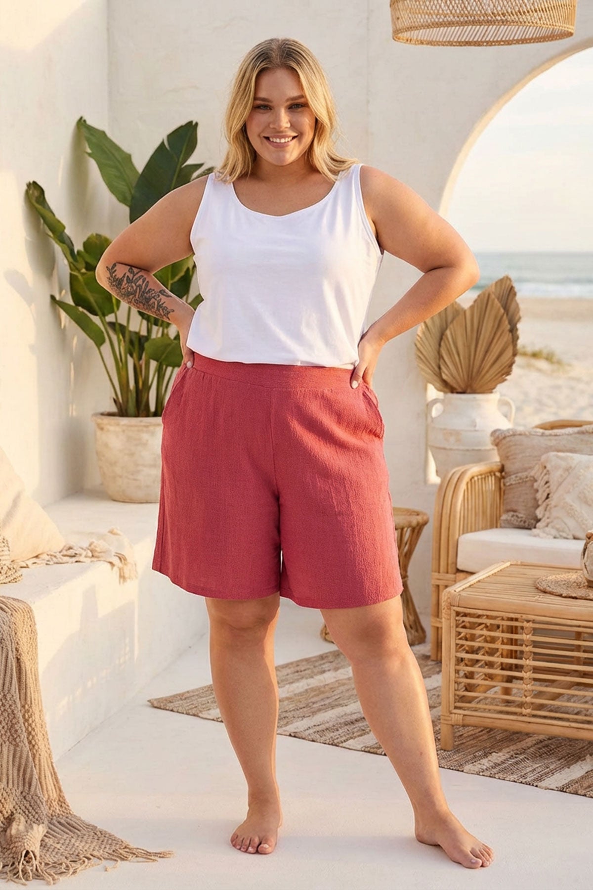 Büyük Beden Beli Lastikli Cepli Şort 216186 Vervegrand