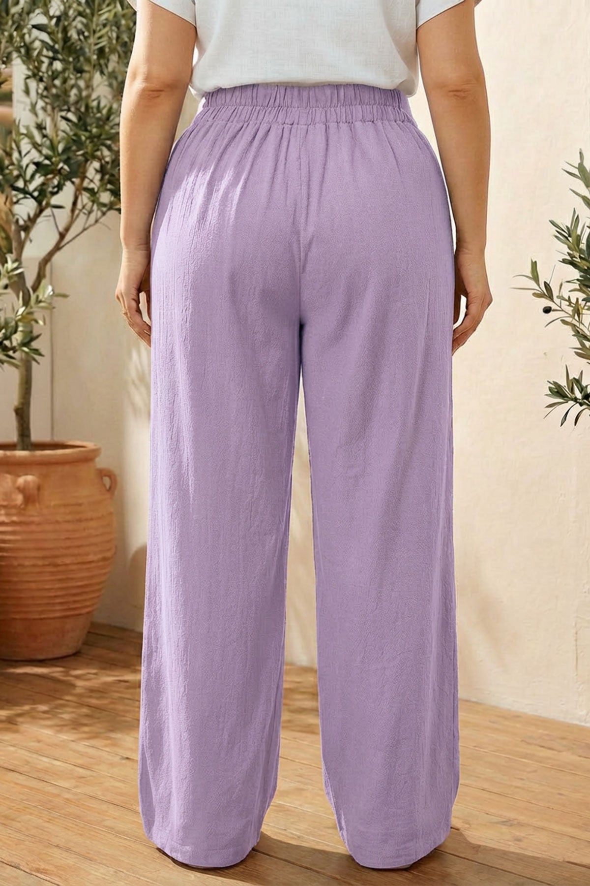 Pileli Cepli Geniş Paça Esnek Kumaşlı Pantolon 875-V Lila 4XL Vervegrand