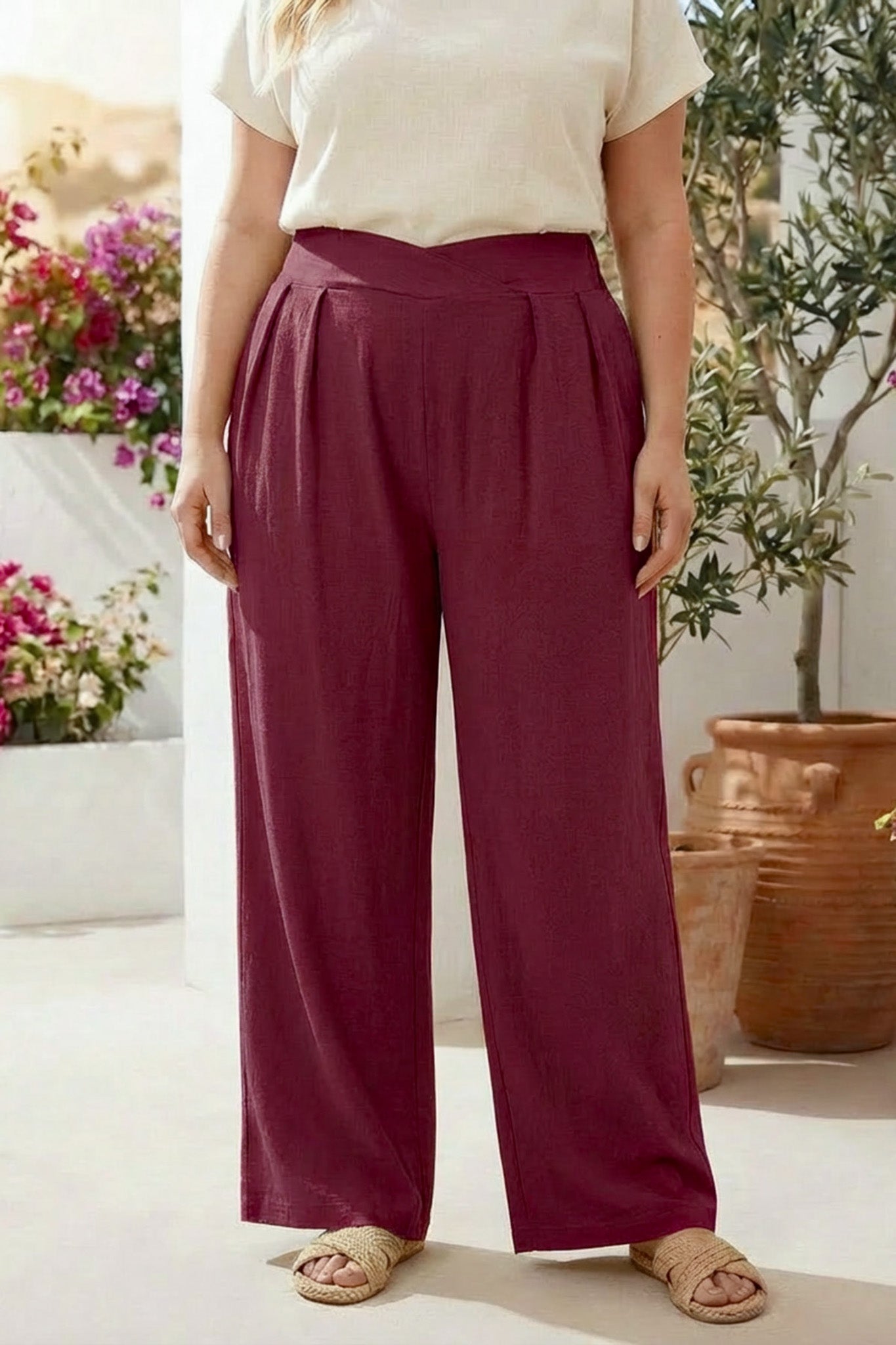 Pileli Cepli Geniş Paça Esnek Kumaşlı Pantolon 875-V Bordo 3XL Vervegrand