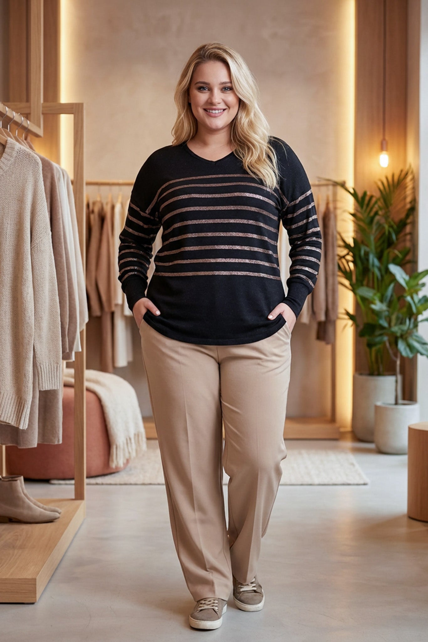 Büyük Beden Uzun Kollu V Yaka Bilekleri Lastikli Bluz 302910 Vervegrand