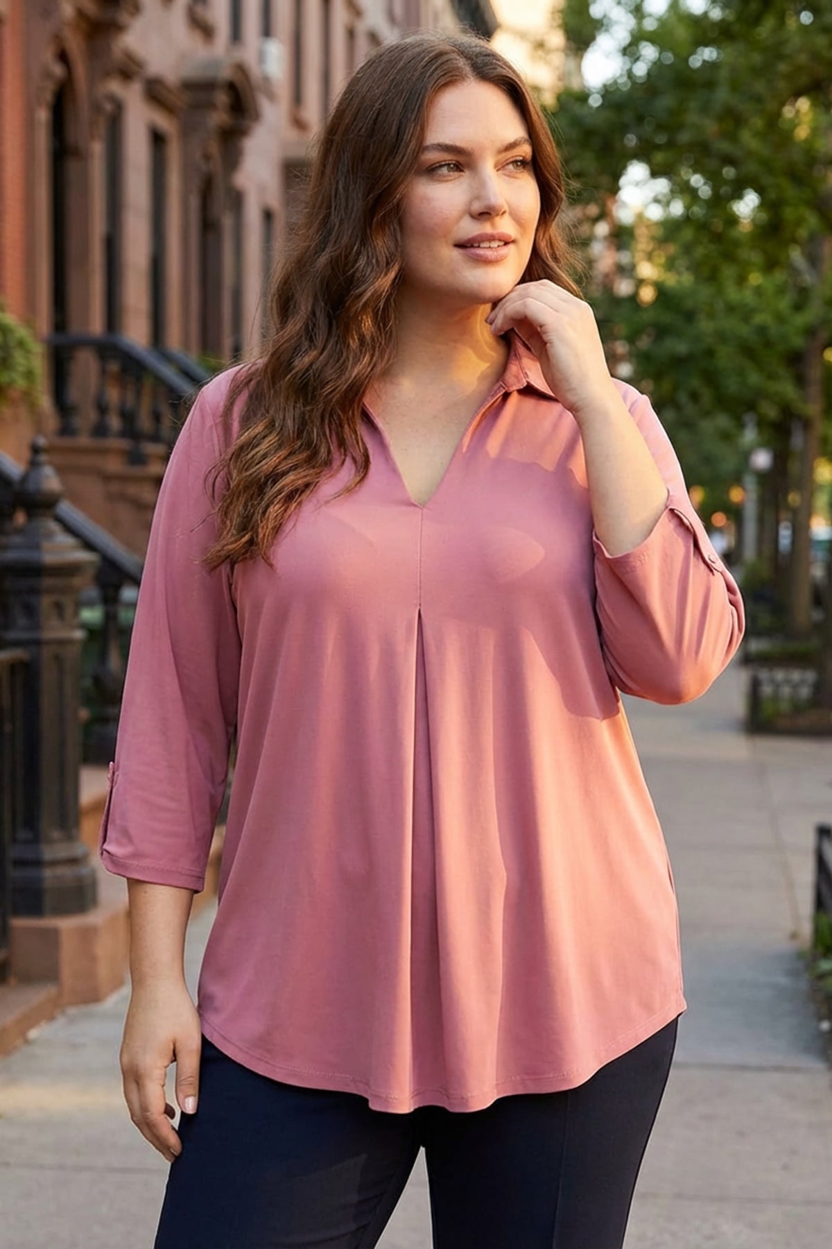 V Yaka Uzun Kollu Bluz 303627 Vervegrand