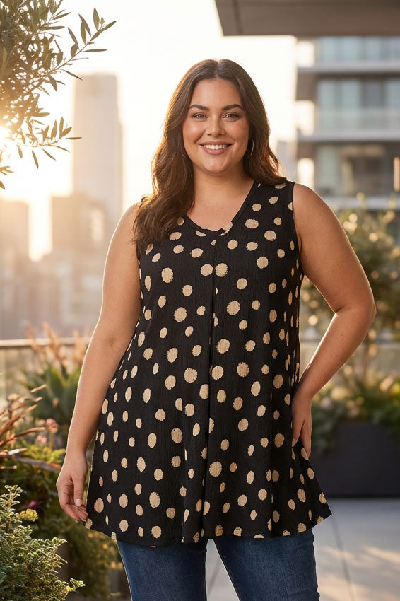 Büyük Beden V Yaka Sıfır Kol Puantiyeli T-shirt 304033 Vervegrand