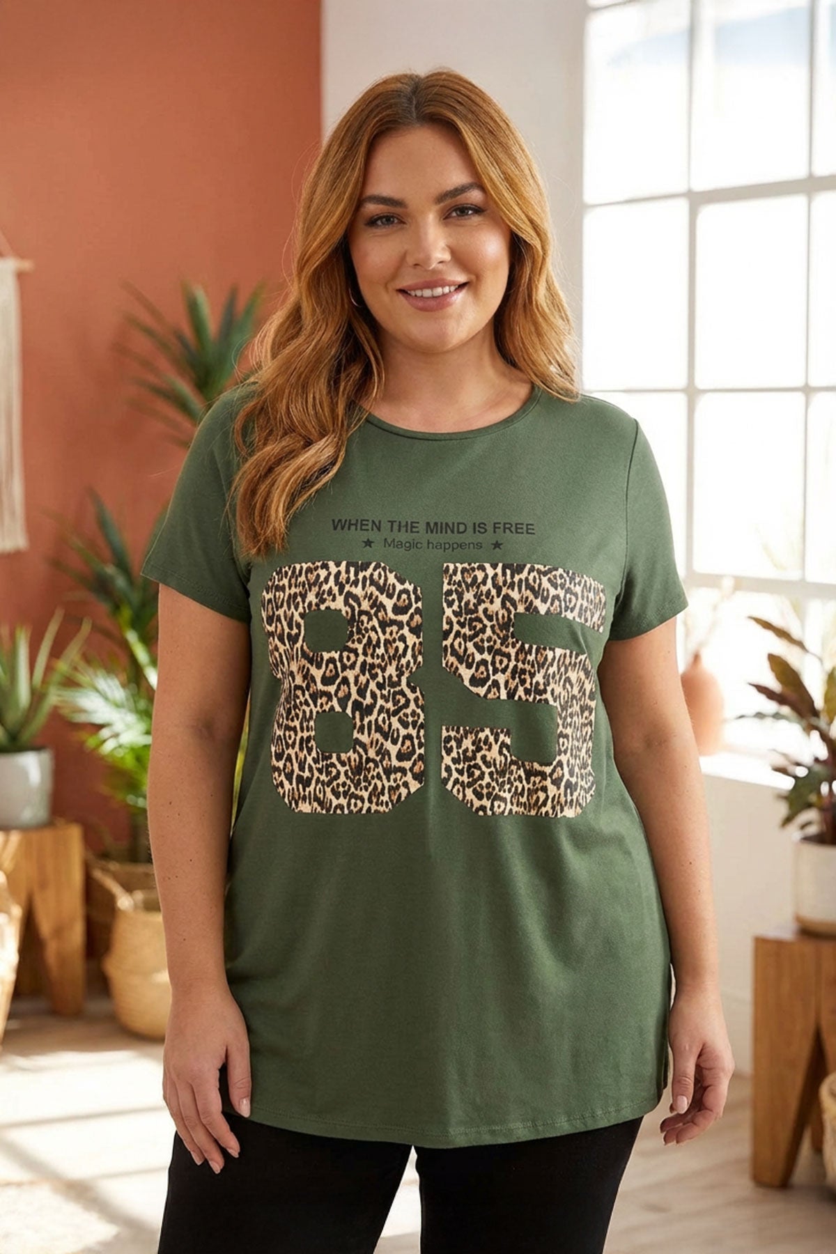 Büyük Beden Bisiklet Yaka Kısa Kollu Baskılı T-shirt 304172 T-shirt Vervegrand