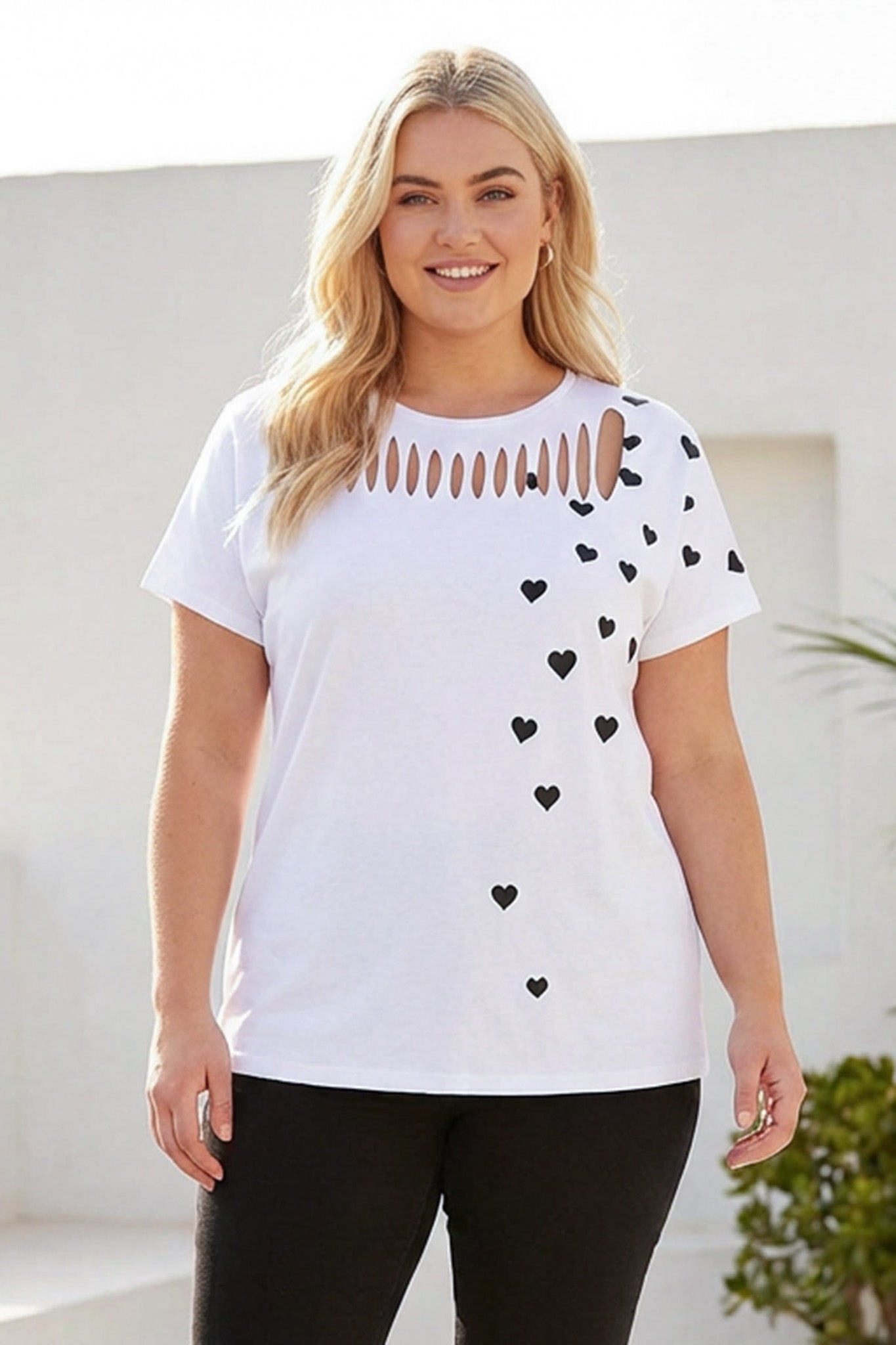 Büyük Beden Kısa Kollu Bisiklet Yaka Baskılı T-shirt 304345 Vervegrand