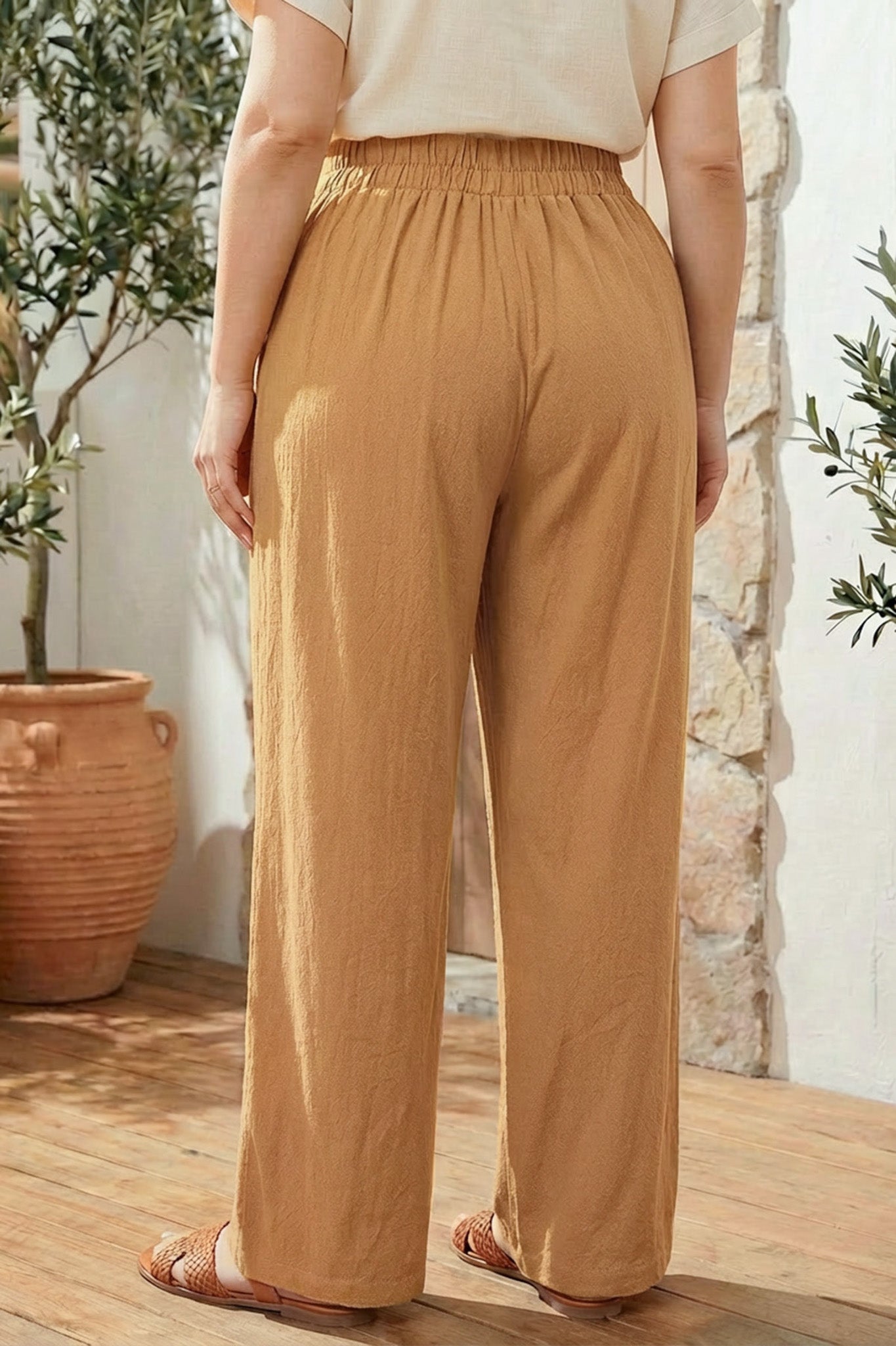 Pileli Cepli Geniş Paça Esnek Kumaşlı Pantolon 875-V Camel 4XL Vervegrand