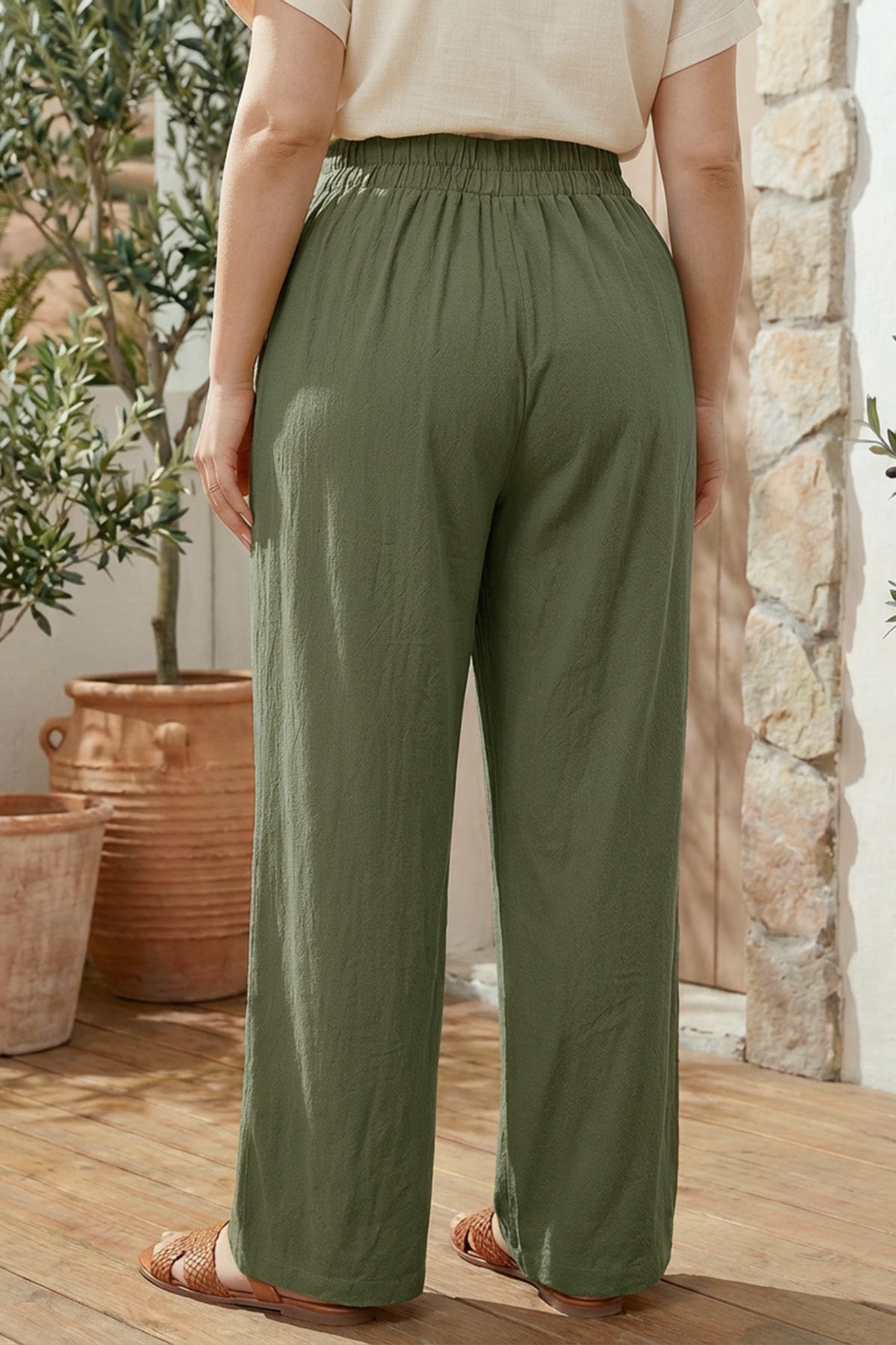 Pileli Cepli Geniş Paça Esnek Kumaşlı Pantolon 875-V Haki 4XL Vervegrand