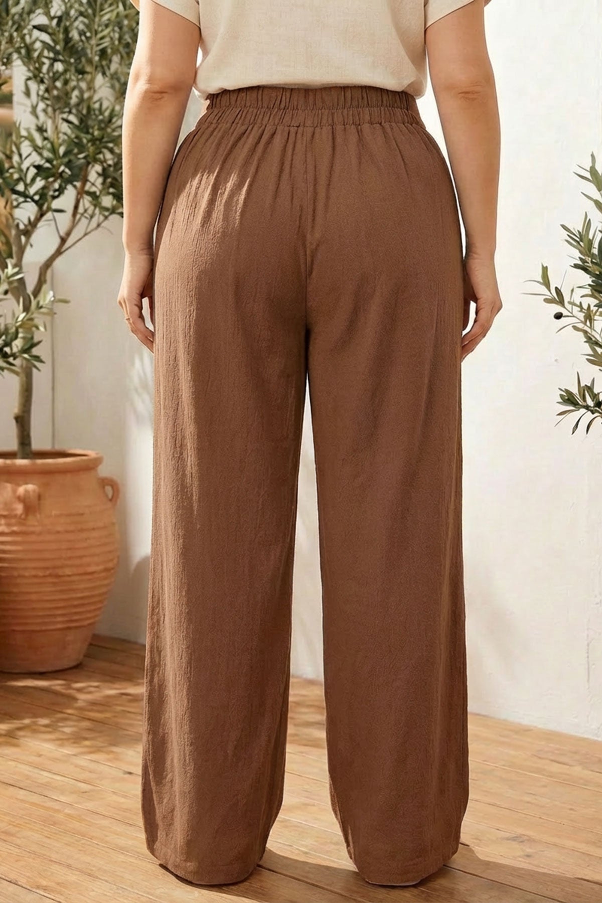 Pileli Cepli Geniş Paça Esnek Kumaşlı Pantolon 875-V Kahve 4XL Vervegrand