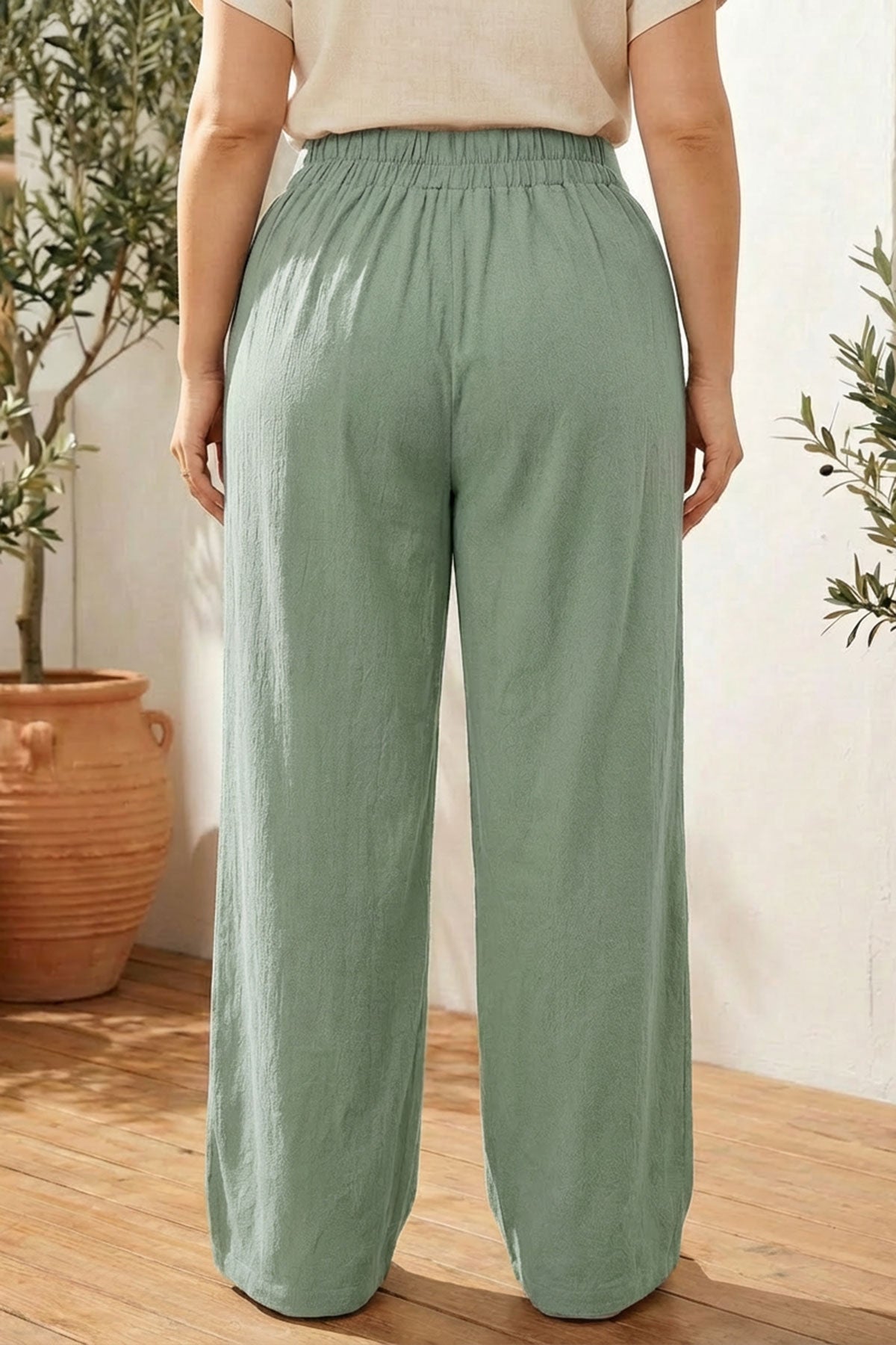 Pileli Cepli Geniş Paça Esnek Kumaşlı Pantolon 875-V Nil Yeşili 4XL Vervegrand