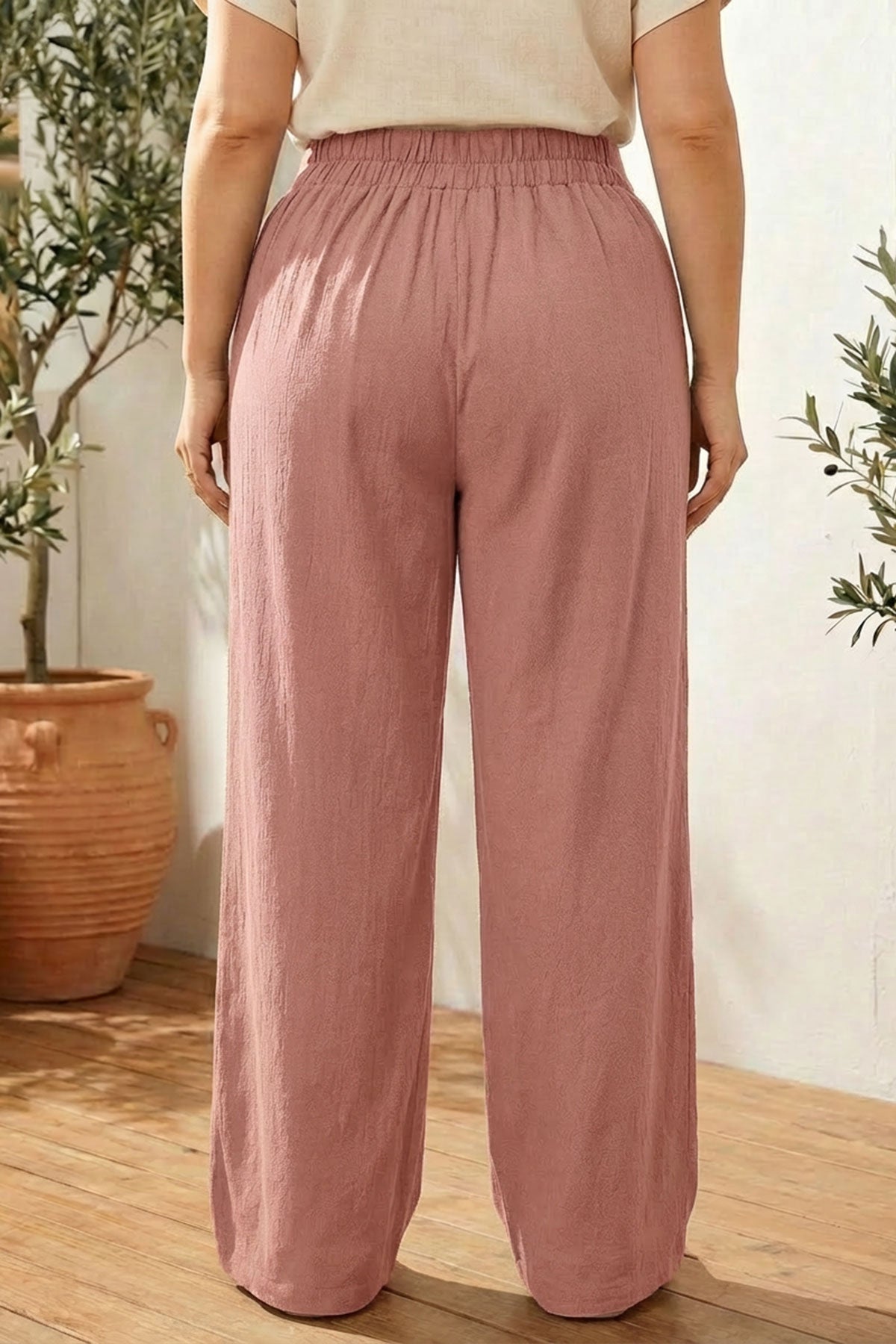 Pileli Cepli Geniş Paça Esnek Kumaşlı Pantolon 875-V Pudra 4XL Vervegrand