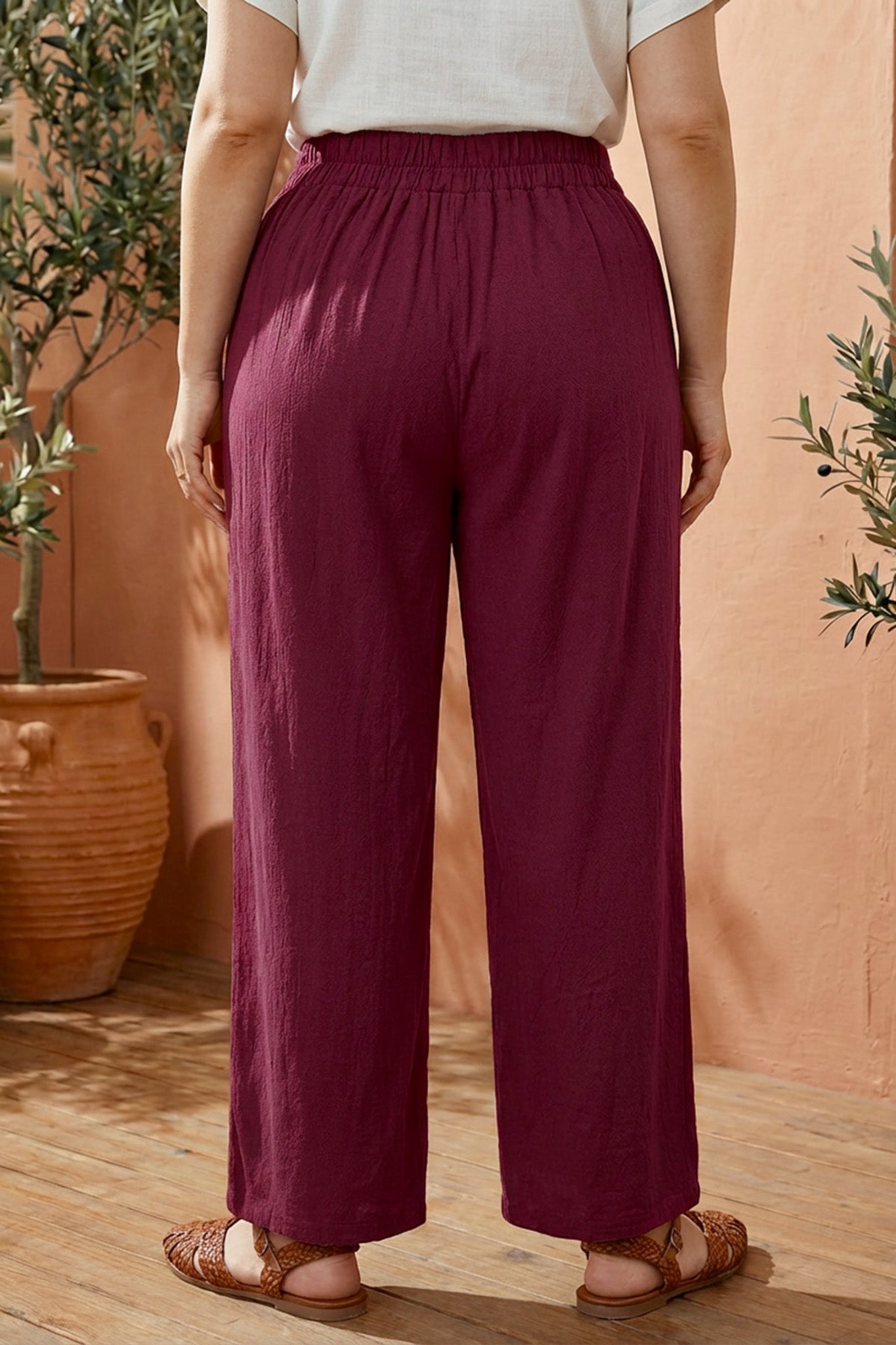 Pileli Cepli Geniş Paça Esnek Kumaşlı Pantolon 875-V Bordo 4XL Vervegrand