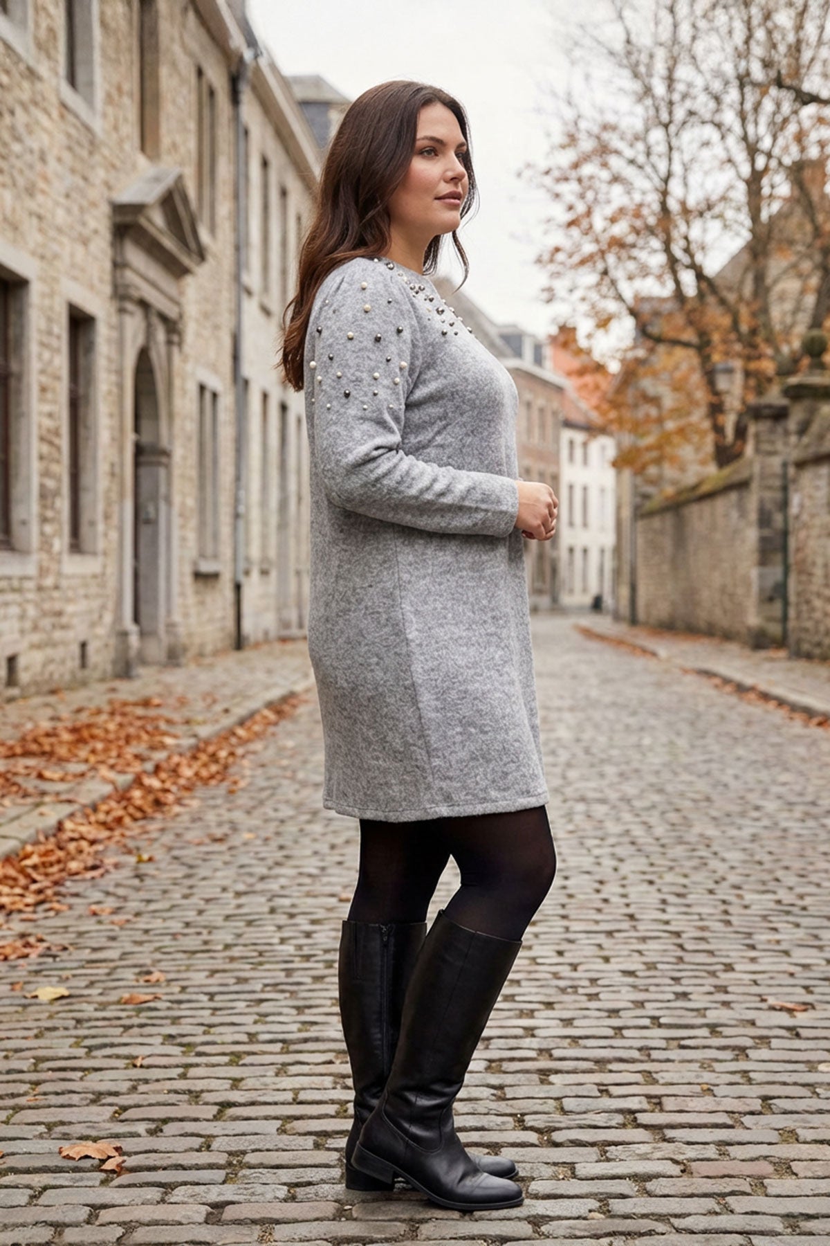 Büyük Beden Gri Peluş Tunik Manken Üzerinde