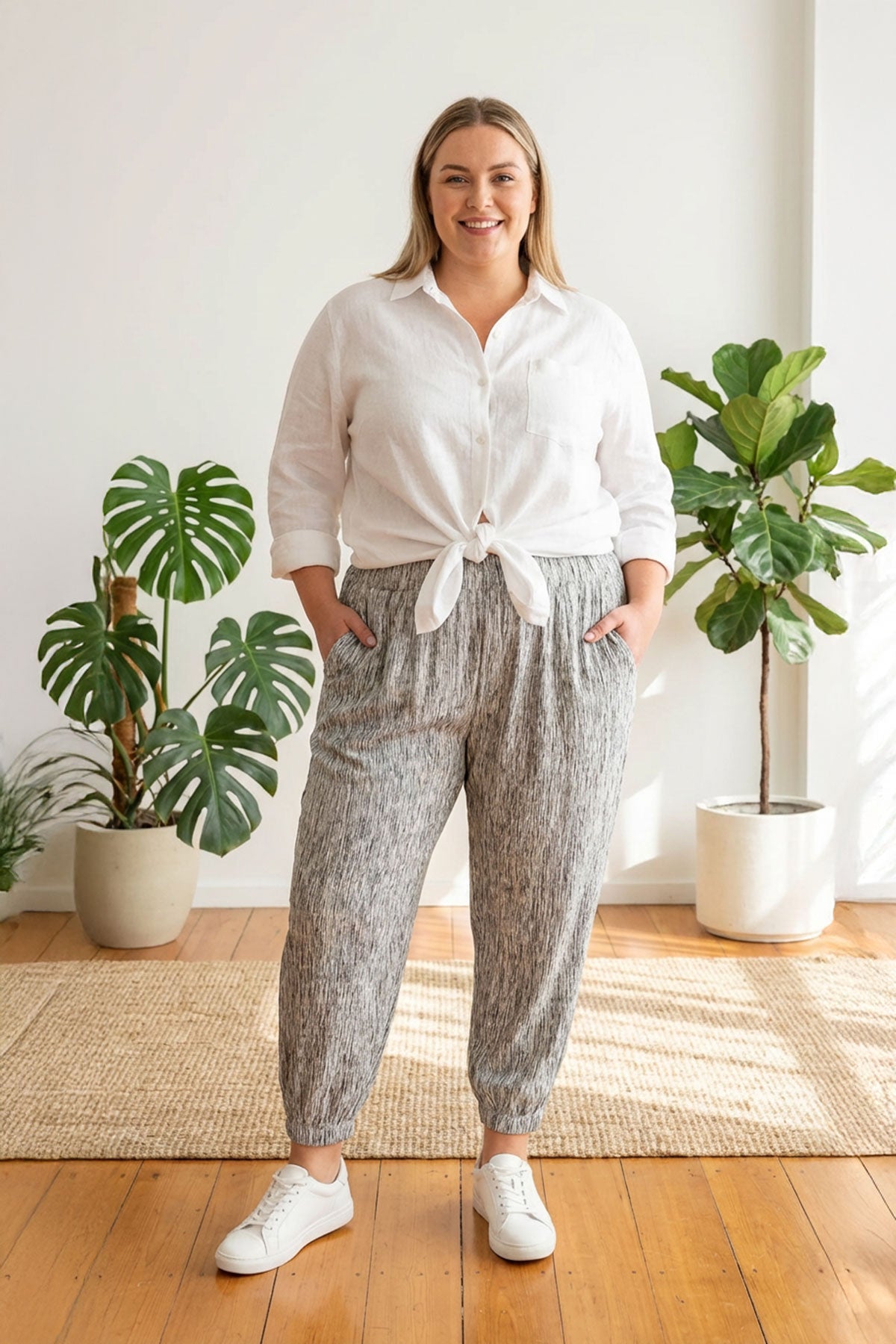 Büyük Beden Beli ve Paçası Lastikli Cepli Bol Pantolon 88-177 Vervegrand