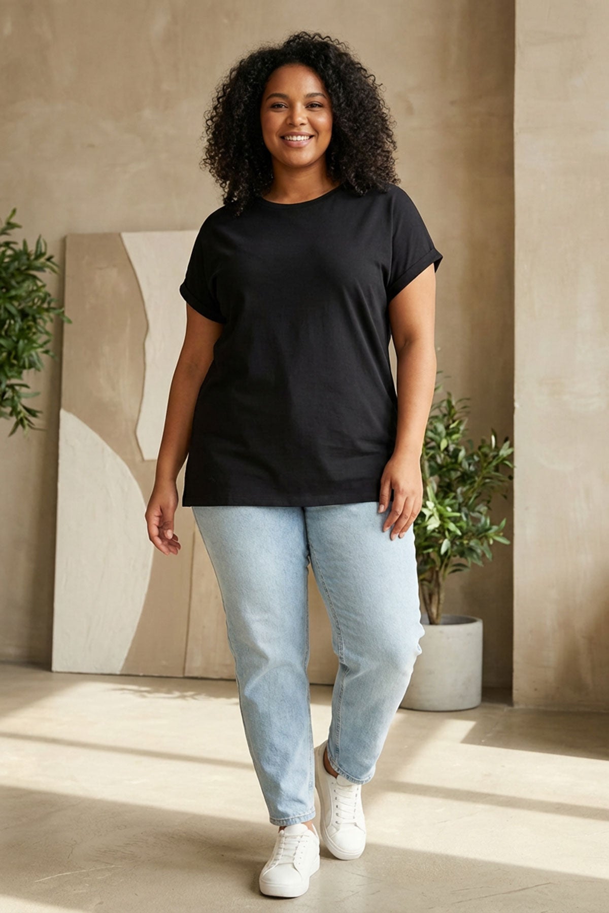 Büyük Beden Kısa Kollu Bisiklet Yaka Yanları Yırtmaçlı Basic T-shirt RFT-01 Vervegrand