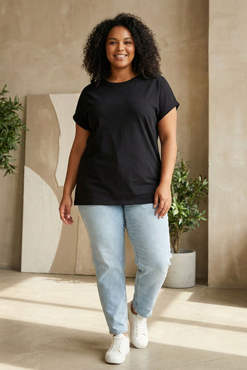 Büyük Beden Kısa Kollu Bisiklet Yaka Yanları Yırtmaçlı Basic T-shirt RFT-01 Vervegrand