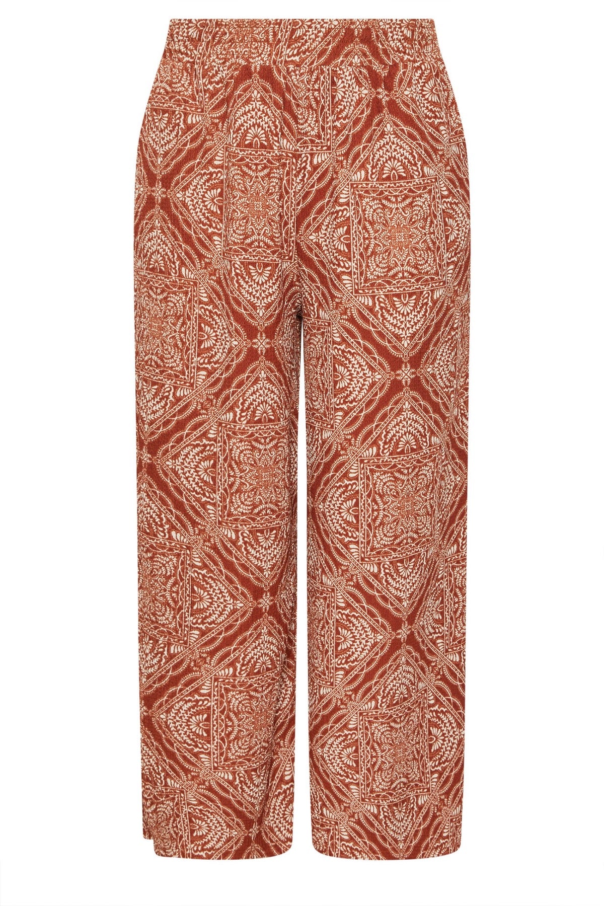 Beli Lastikli Cepli Geniş Paça Baskılı Pantolon 310293 Kahve Bej Vervegrand