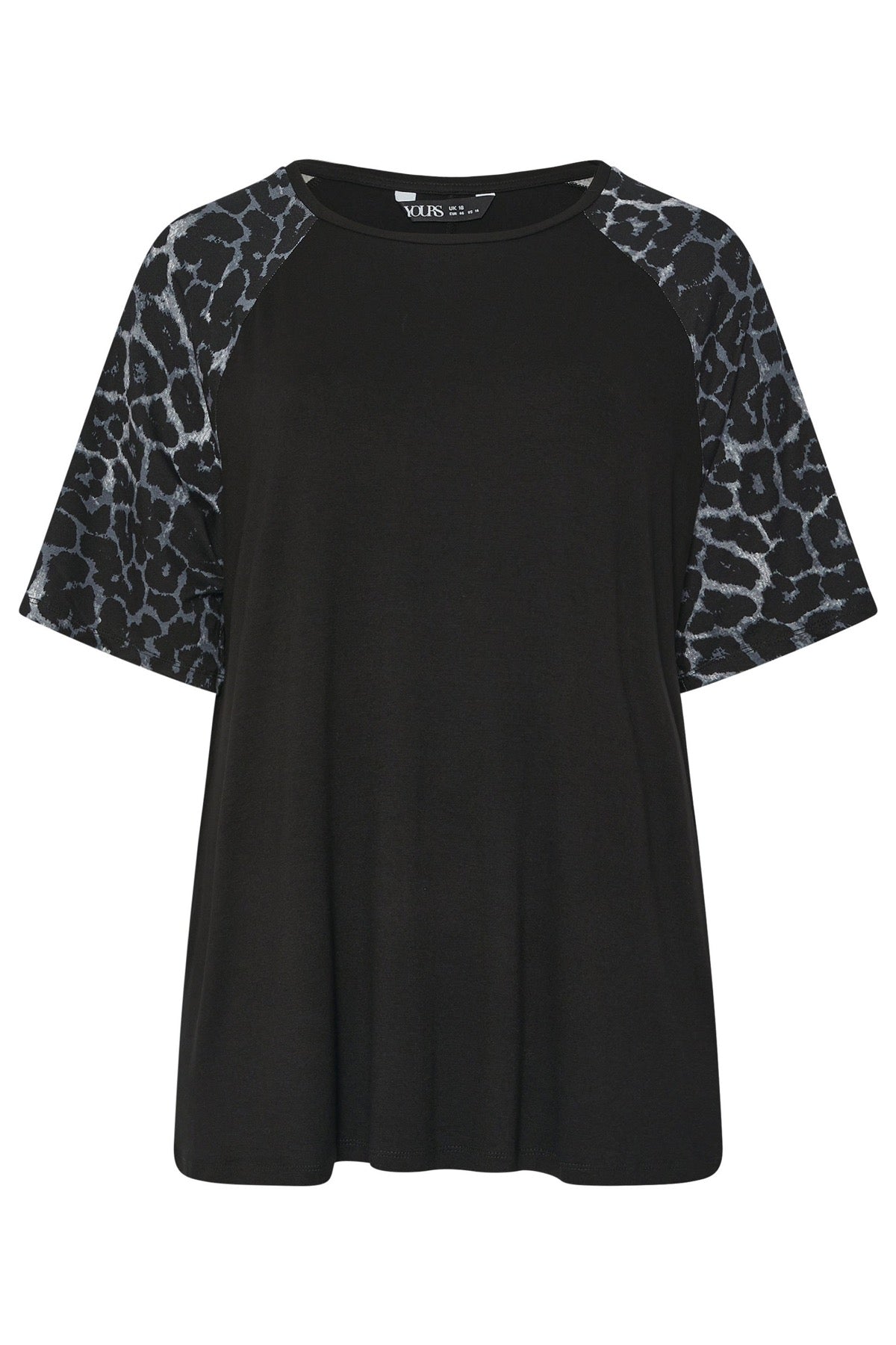 Büyük Beden Bisiklet Yaka Kısa Kollu Leopar Desenli T-shirt 322996 Siyah Vervegrand