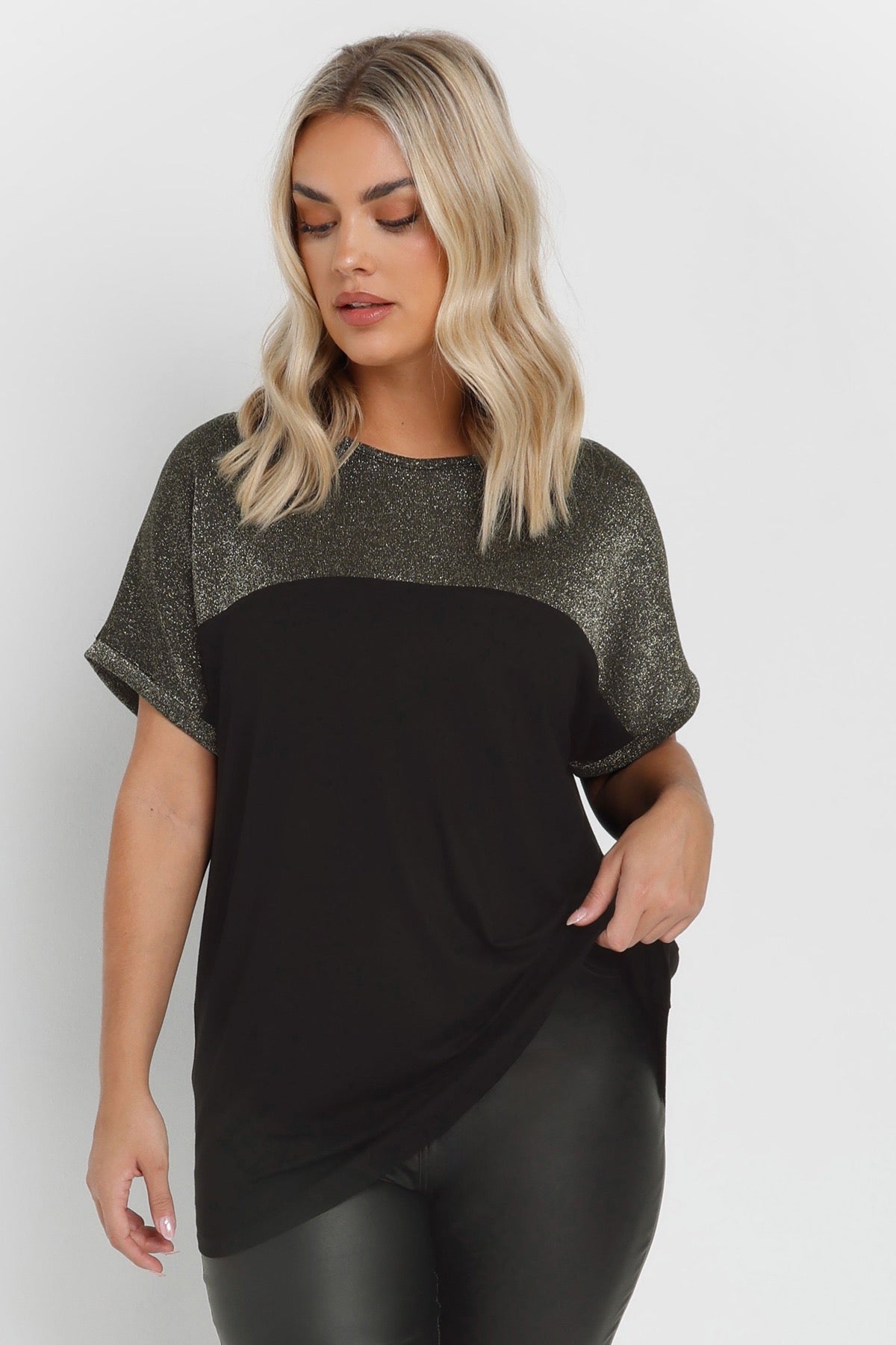 Büyük Beden Bisiklet Yaka Kısa Kollu Parlak Baskılı T-shirt 303843 Vervegrand