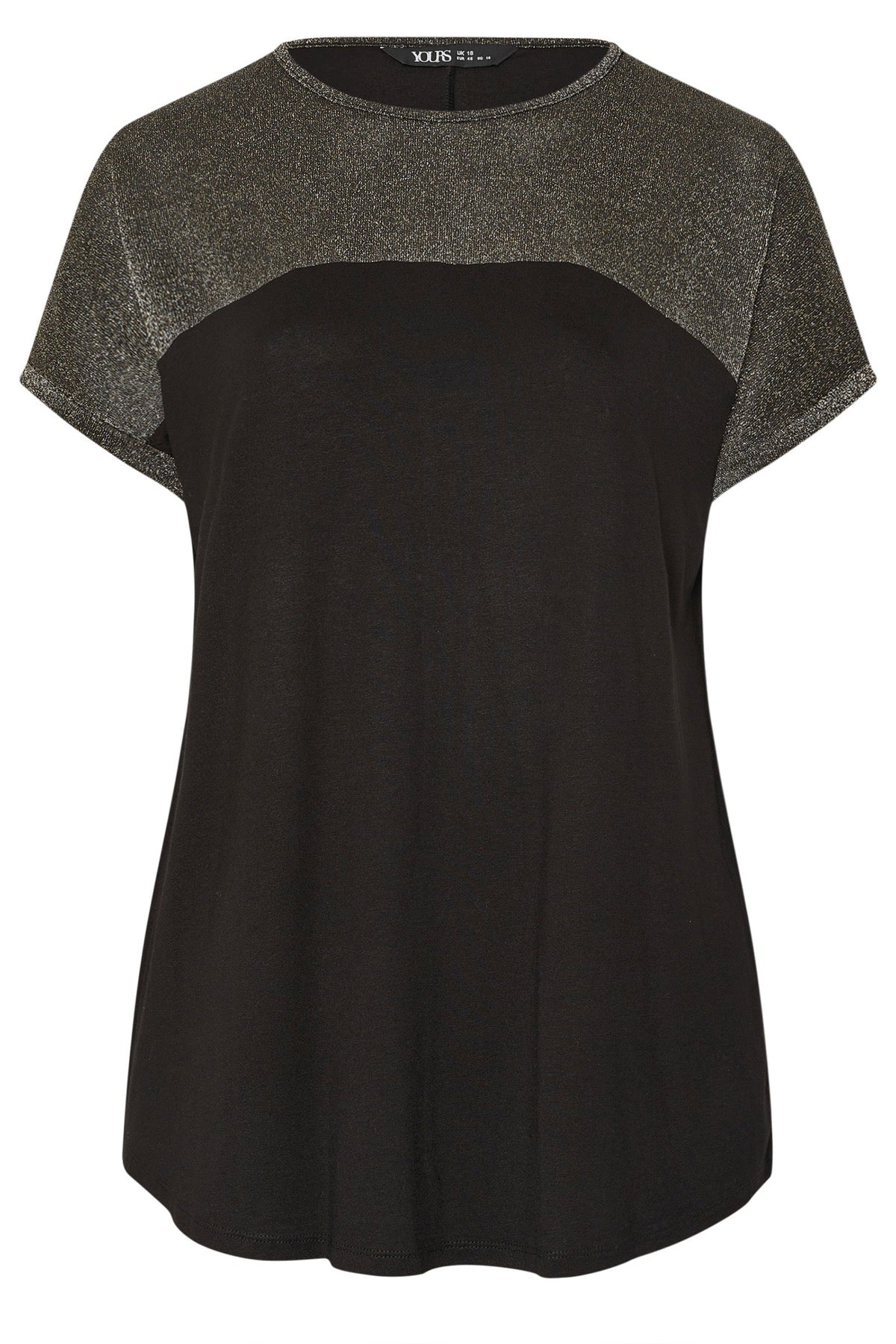 Büyük Beden Bisiklet Yaka Kısa Kollu Parlak Baskılı T-shirt 303843 Siyah Altın Vervegrand