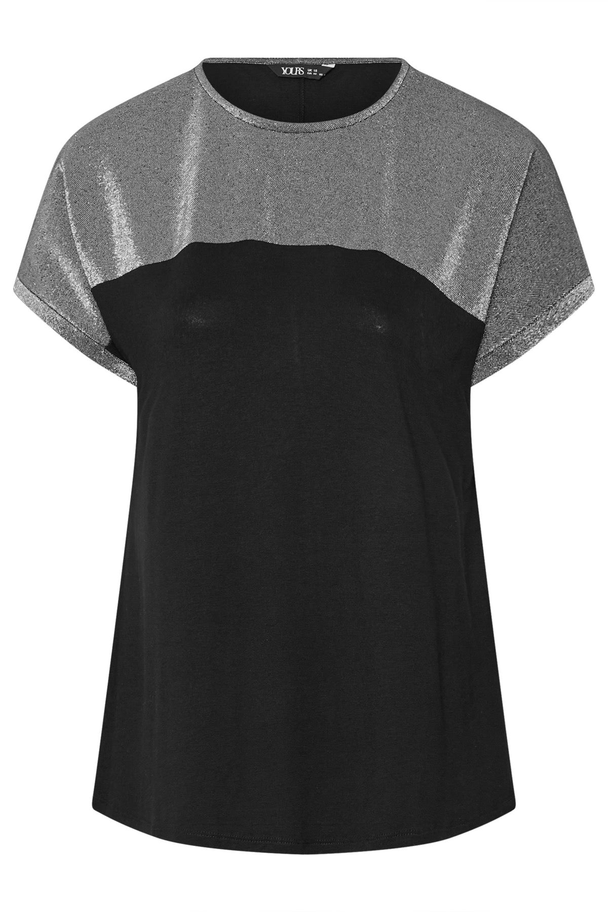 Büyük Beden Bisiklet Yaka Kısa Kollu Parlak Baskılı T-shirt 303844 Siyah Gümüş Vervegrand