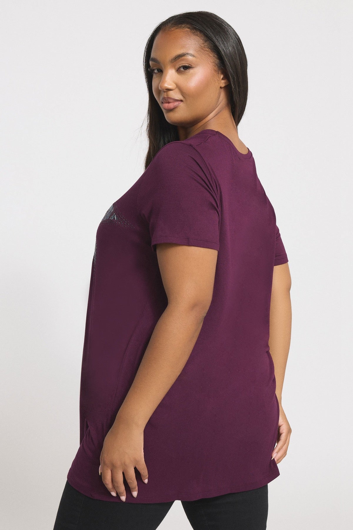 Bisiklet Yaka Kısa Kollu Parlak Baskılı Taşlı T-shirt 322960 Vervegrand