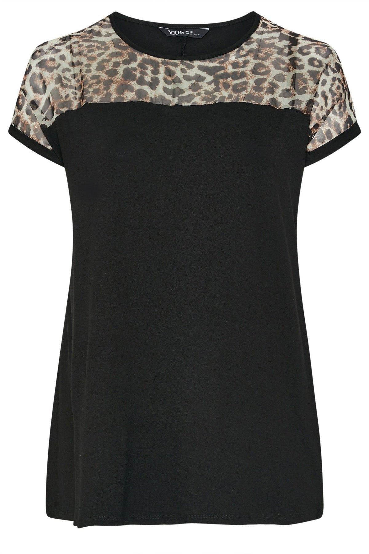 Büyük Beden Bisiklet Yaka Kısa Kollu Transparan Leopar Detaylı T-shirt 304286 Siyah Vervegrand