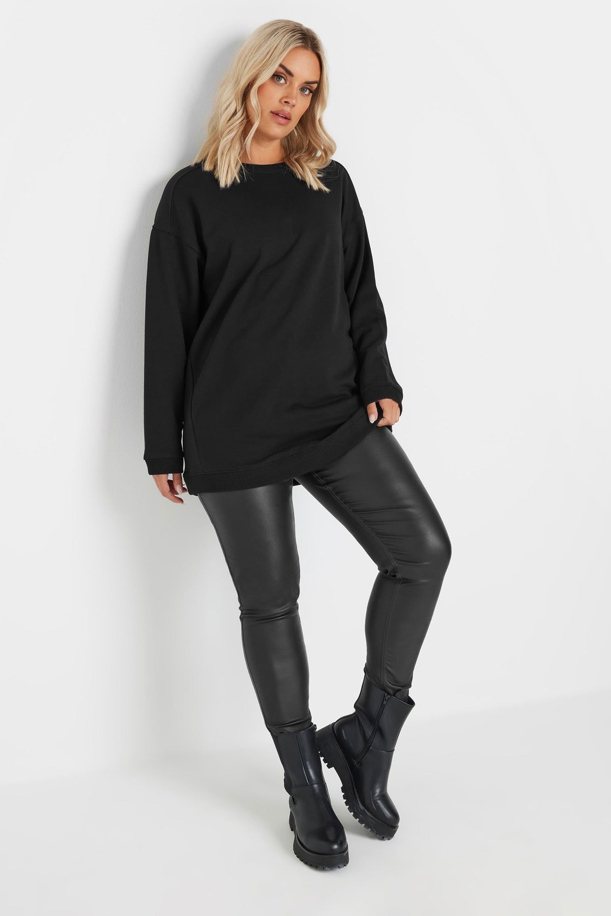 Büyük Beden Bisiklet Yaka Uzun Kollu Basic Sweatshirt 303747 Vervegrand