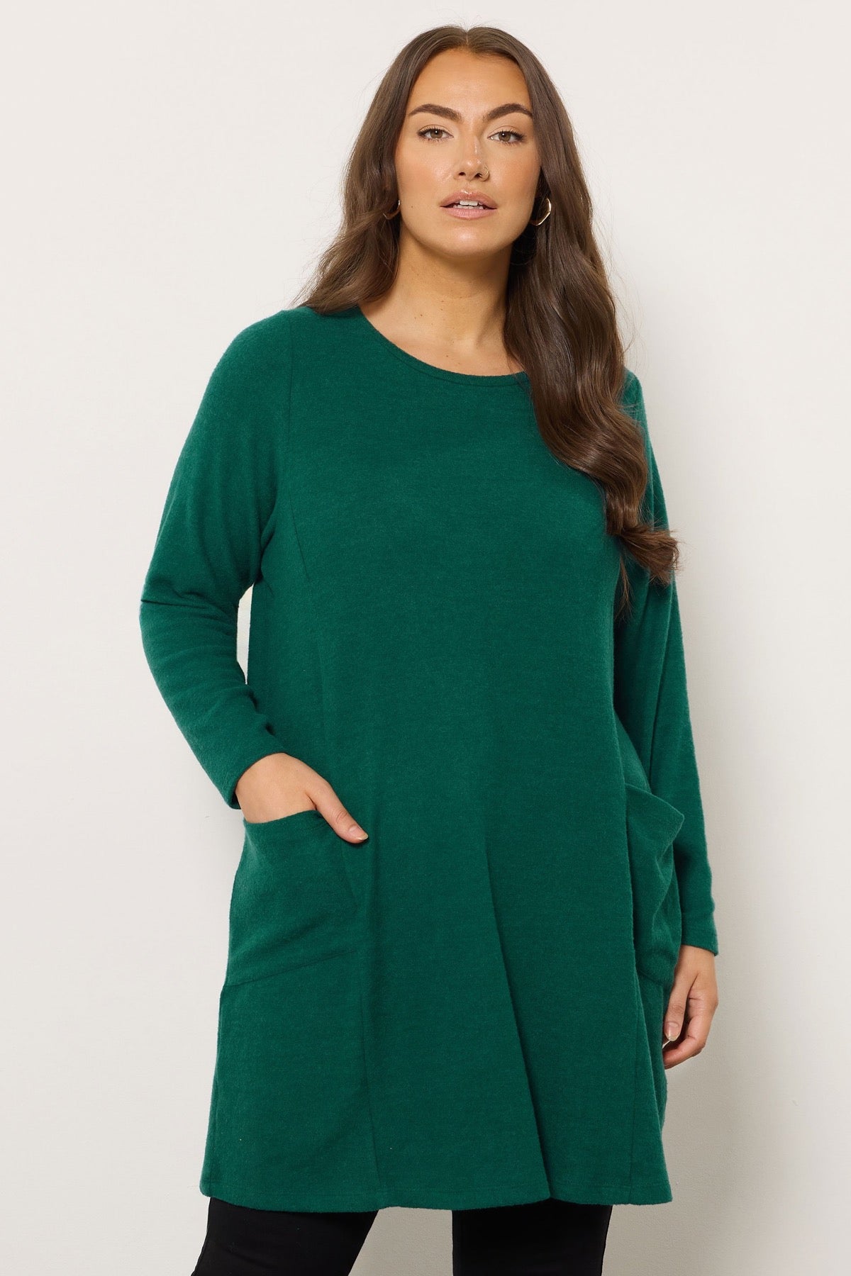 Büyük Beden Bisiklet Yaka Uzun Kollu Cepli Peluş Tunik 616455 Vervegrand