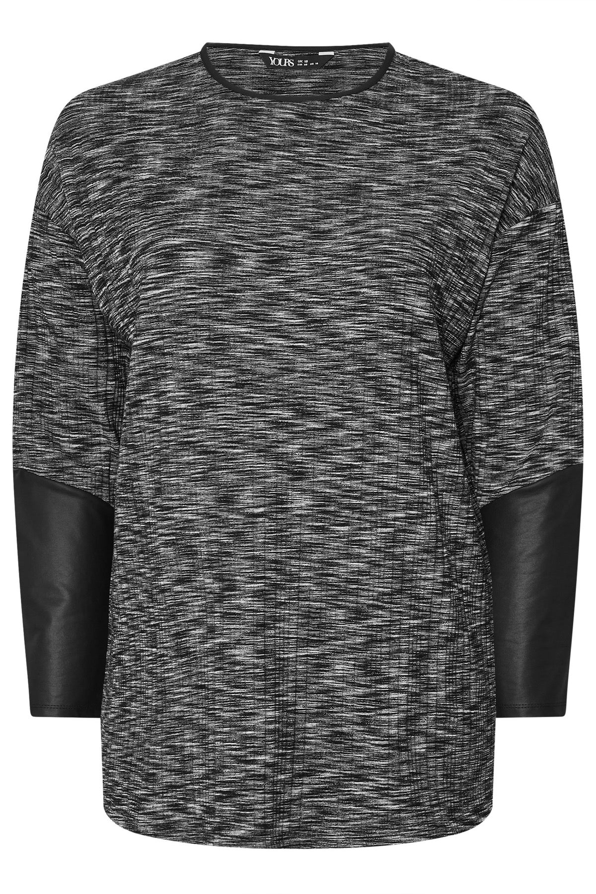 Büyük Beden Bisiklet Yaka Uzun Kollu Deri Detaylı T-shirt 303939 Antrasit Vervegrand