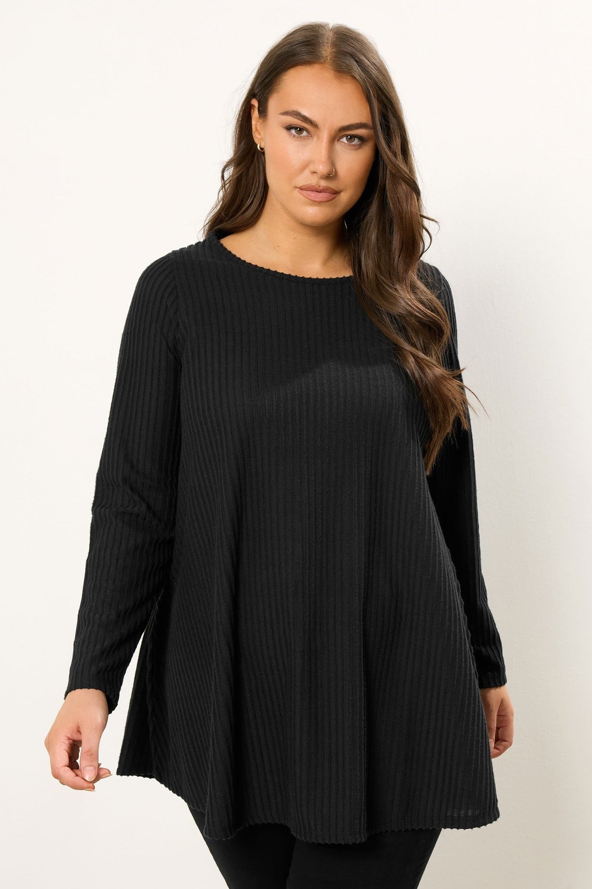 Büyük Beden Bisiklet Yaka Uzun Kollu Fitilli T-shirt 304381 Vervegrand