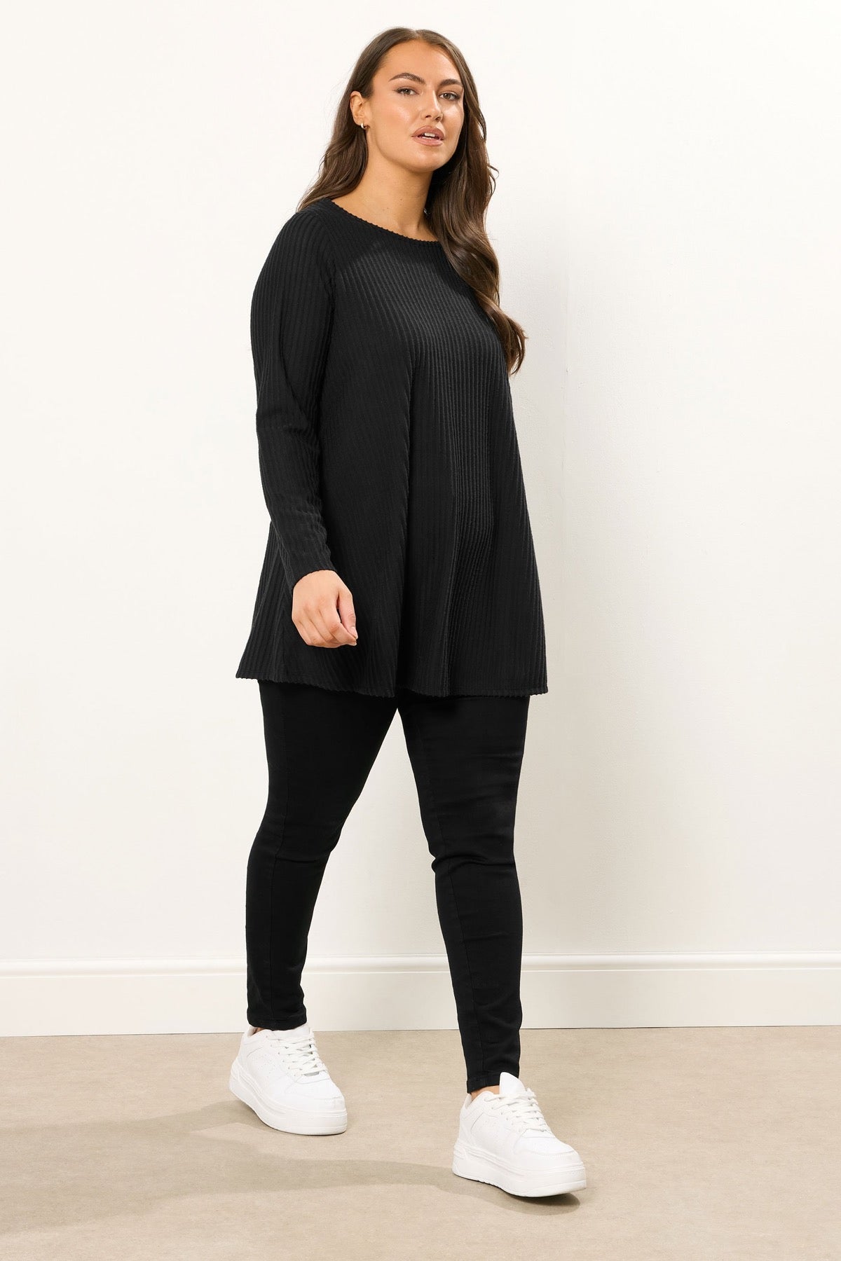 Büyük Beden Bisiklet Yaka Uzun Kollu Fitilli T-shirt 304381 Vervegrand