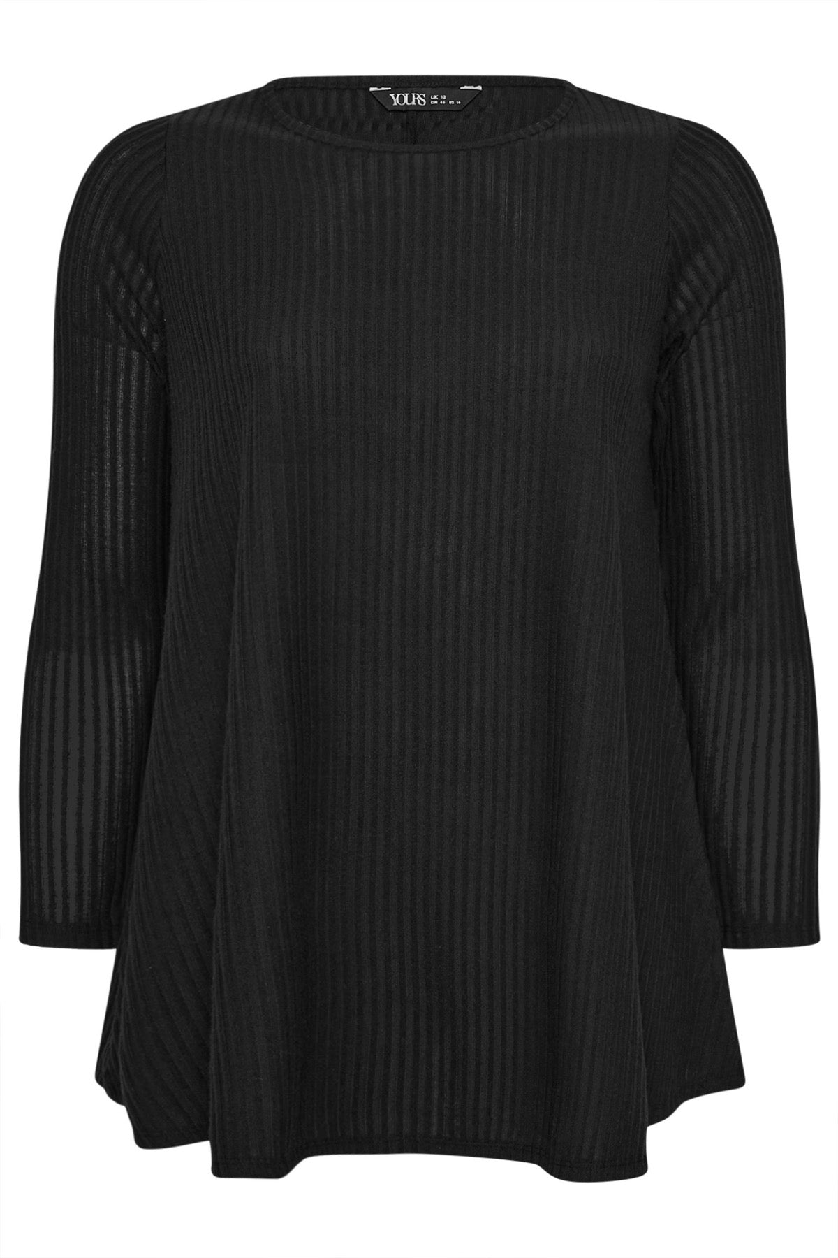 Büyük Beden Bisiklet Yaka Uzun Kollu Fitilli T-shirt 304381 Siyah Vervegrand