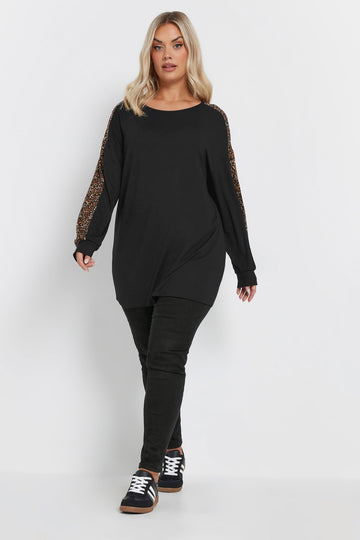 Bisiklet Yaka Uzun Kollu Leopar Desenli T-shirt 303781 Vervegrand