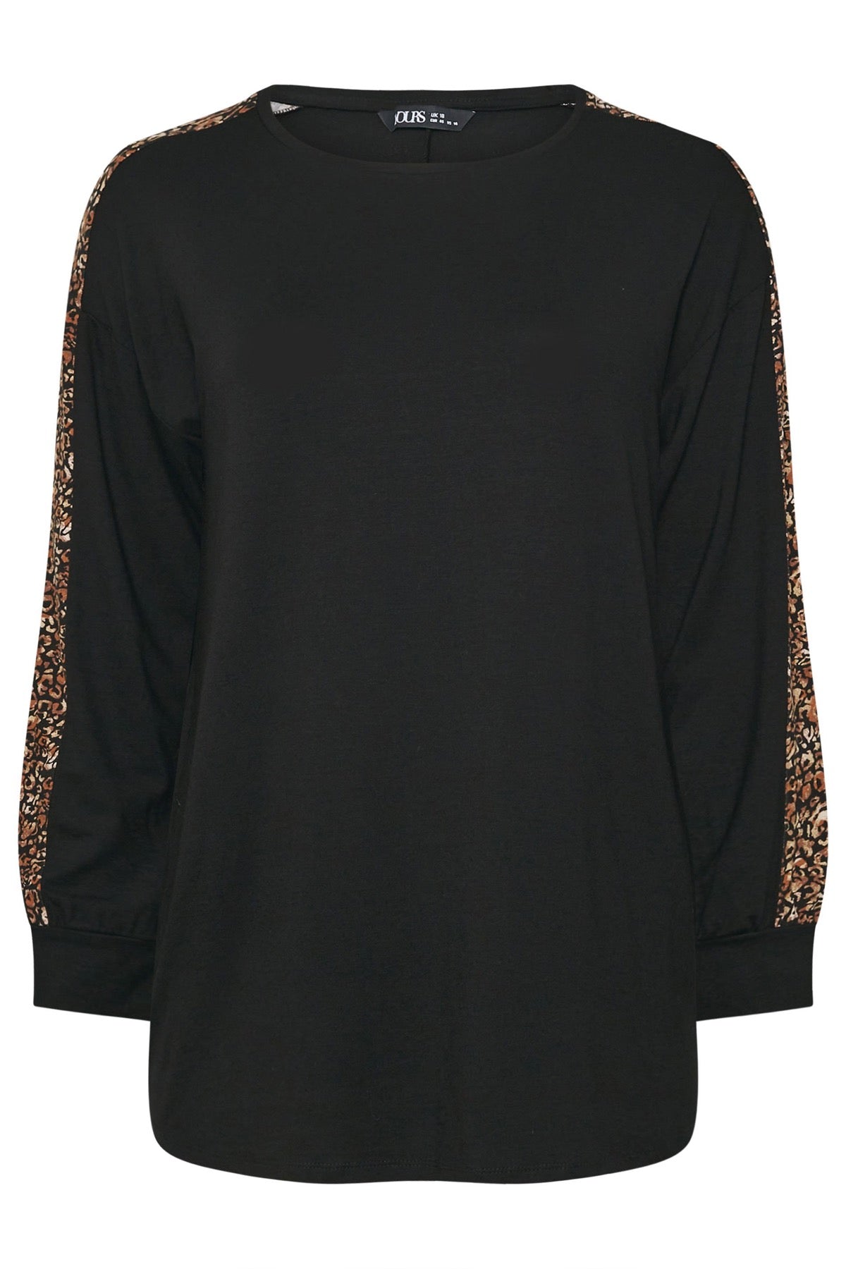 Büyük Beden Bisiklet Yaka Uzun Kollu Leopar Desenli T-shirt 303781 Siyah Vervegrand