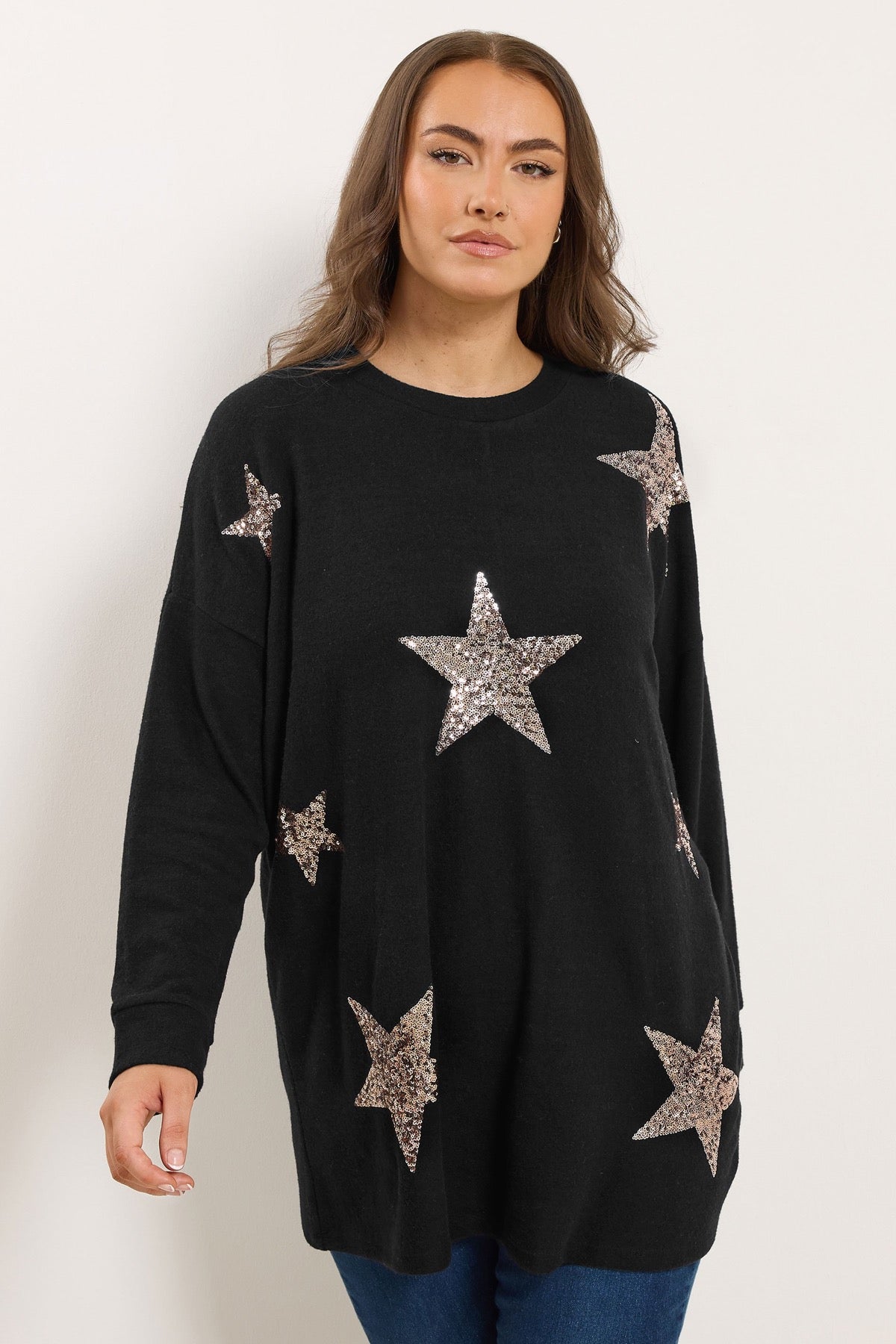 Bisiklet Yaka Uzun Kollu Payetli Peluş Sweatshirt 285075 Vervegrand
