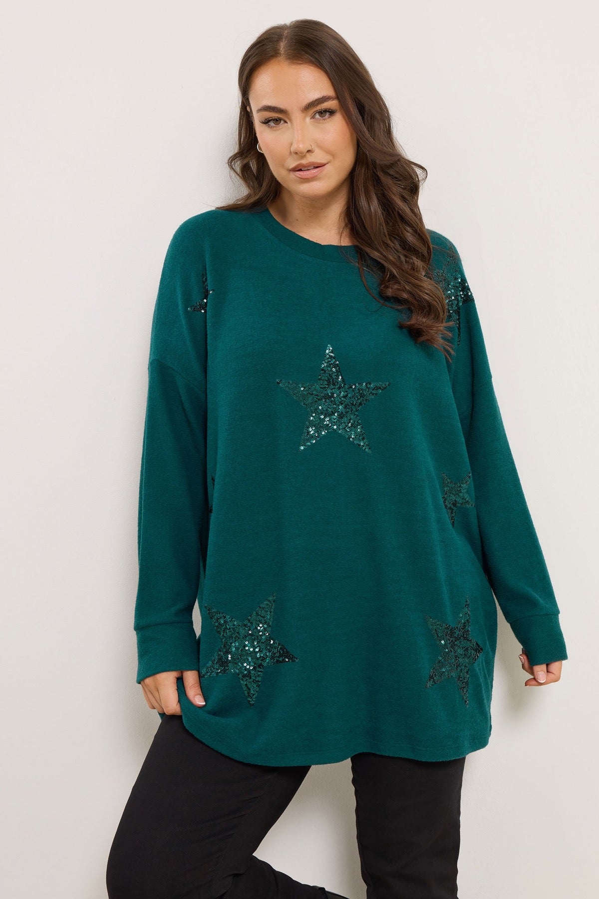 Bisiklet Yaka Uzun Kollu Payetli Peluş Tunik 285061 Vervegrand