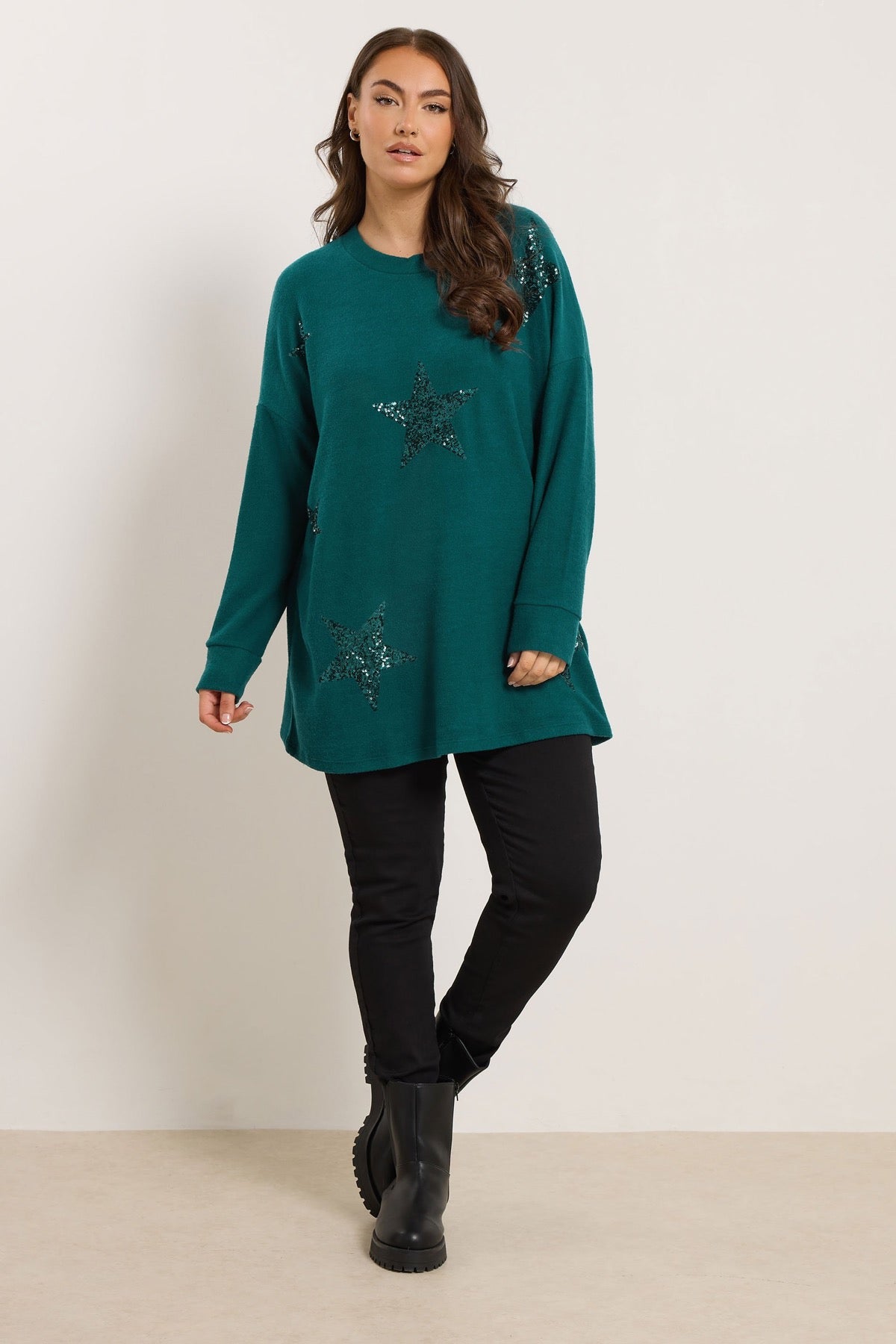 Bisiklet Yaka Uzun Kollu Payetli Peluş Tunik 285061 Vervegrand