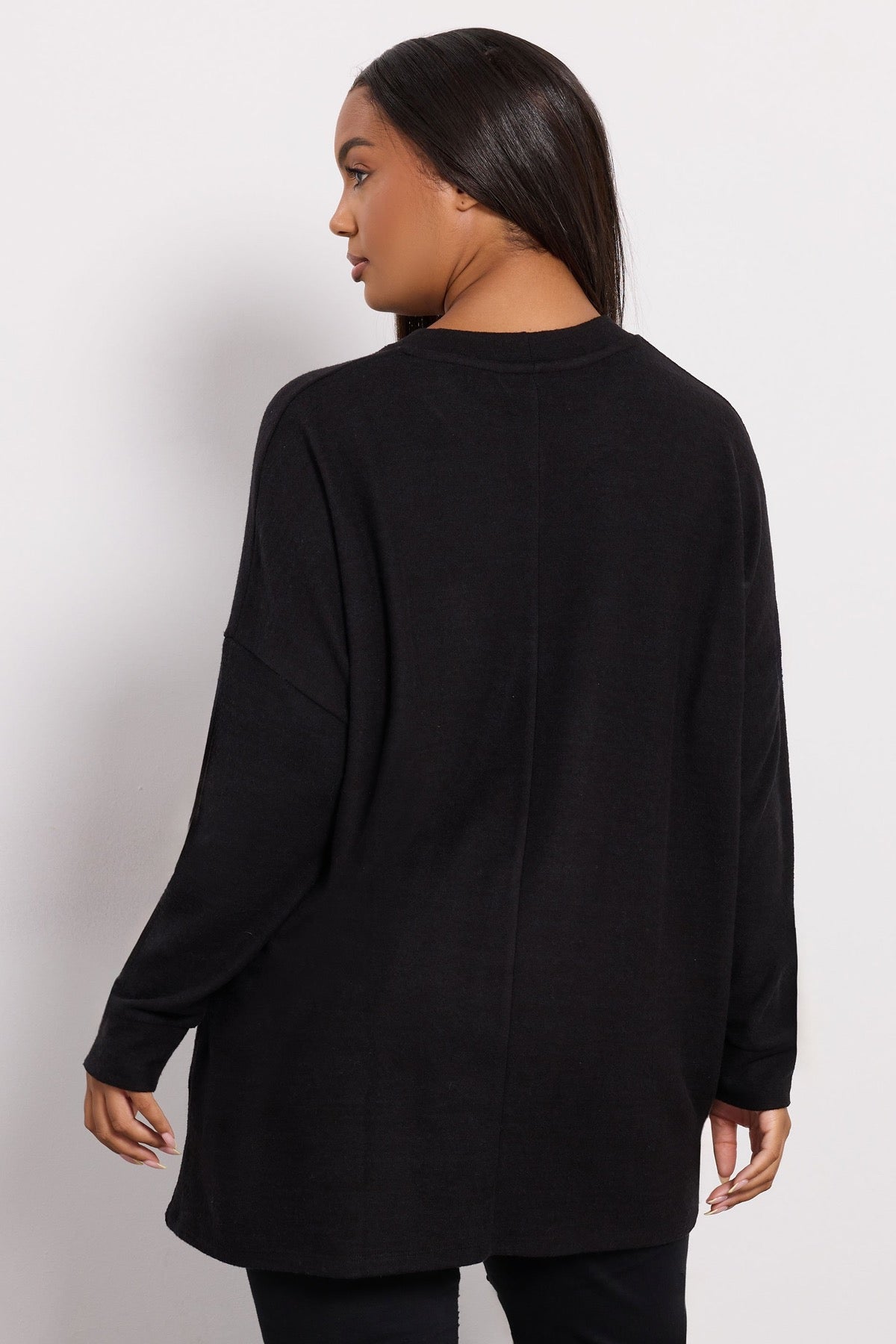 Büyük Beden Bisiklet Yaka Uzun Kollu Peluş Kazak 285050 Siyah Vervegrand