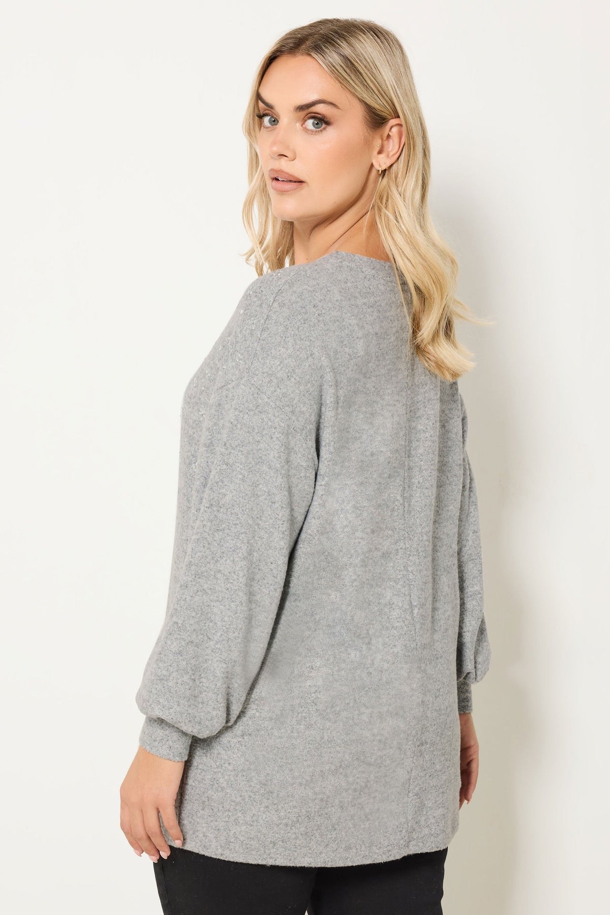 Büyük Beden Bisiklet Yaka Uzun Kollu Taş Detaylı Peluş Kazak 285065 Vervegrand