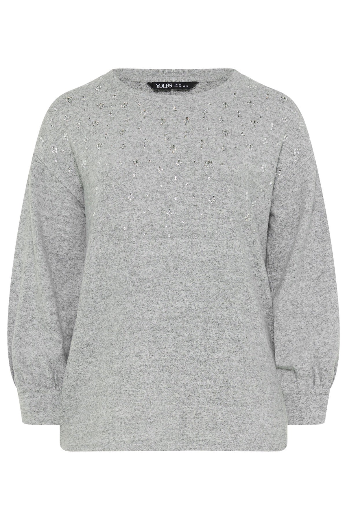 Büyük Beden Bisiklet Yaka Uzun Kollu Taş Detaylı Peluş Kazak 285065 Gri Vervegrand