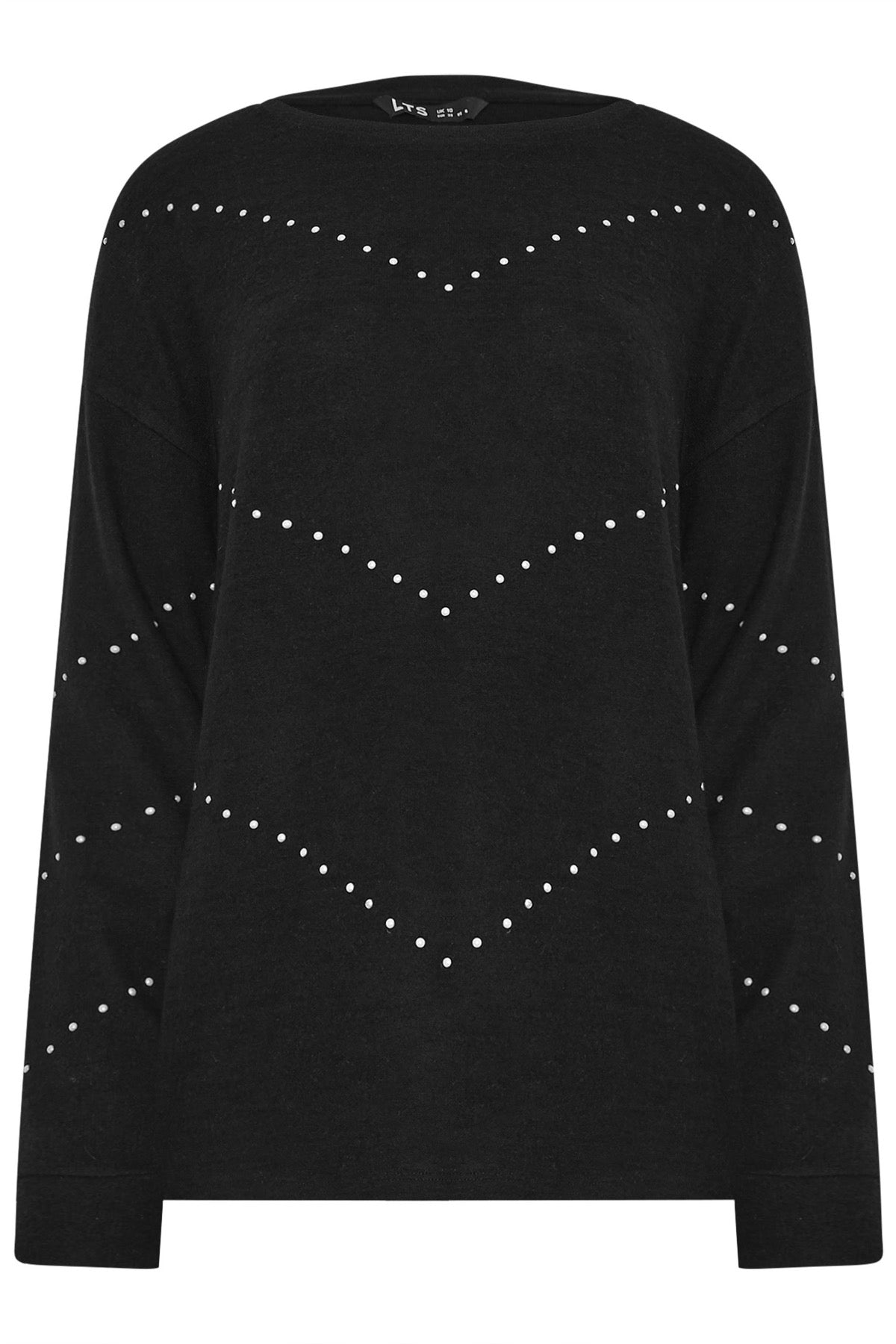 Büyük Beden Bisiklet Yaka Uzun Kollu Taşlı İnce Sweatshirt 356682 Siyah Vervegrand