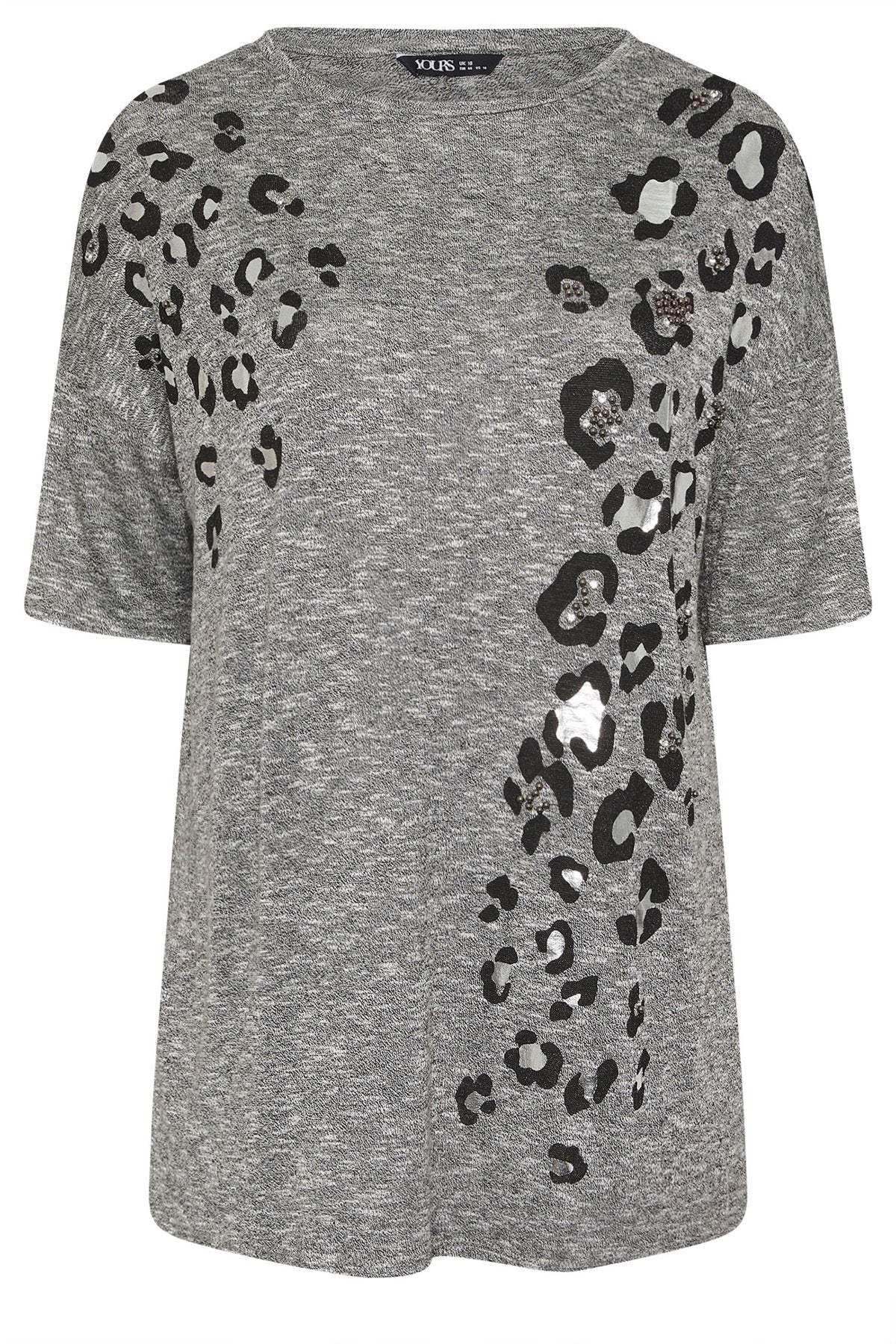 Büyük Beden Bisiklet Yaka Yarım Kol Yanı Yırtmaçlı Boncuklu Tunik 304279 Gri Vervegrand