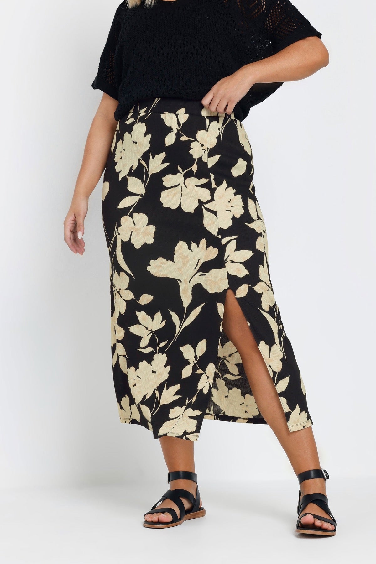 Büyük Beden Bürümcük Kumaş Yırtmaç Detaylı Beli Lastikli Etek 303769 Vervegrand